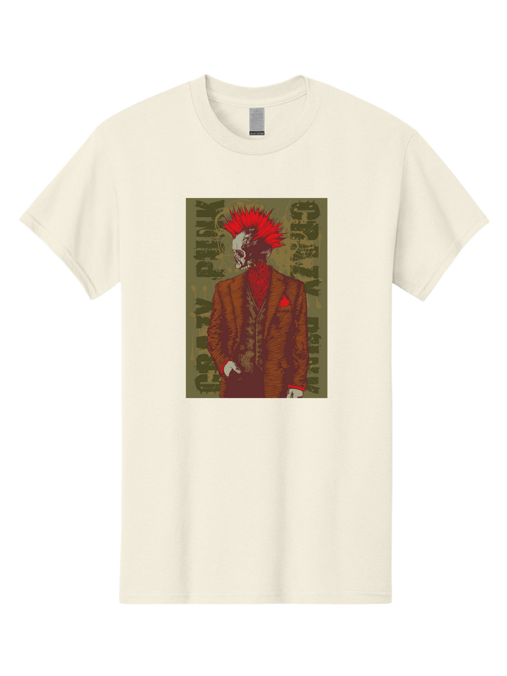 Crazy Punk Men'S Graphic Tee, 100% Cotton, Comfortable Casual Summer Wear, Machine Washable, Punk Rock Skeleton, Spiky Red Hair, Brown Suit, Red Pocket Square, Dark Art, Grunge Style, Rock And Roll, Punk Fashion, Edgy Aesthetic Aae212