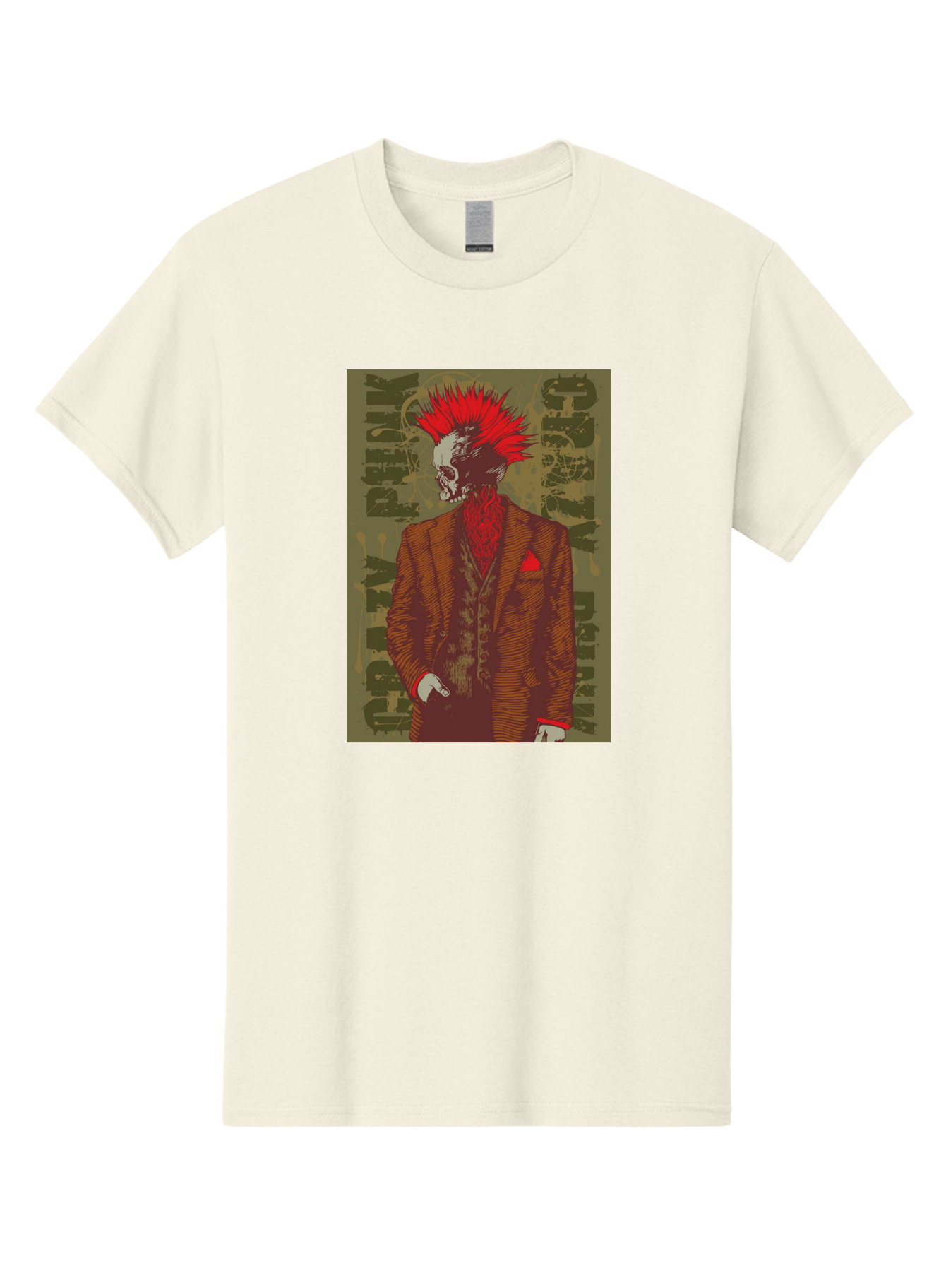 Crazy Punk Men'S Graphic Tee, 100% Cotton, Comfortable Casual Summer Wear, Machine Washable, Punk Rock Skeleton, Spiky Red Hair, Brown Suit, Red Pocket Square, Dark Art, Grunge Style, Rock And Roll, Punk Fashion, Edgy Aesthetic Aae212