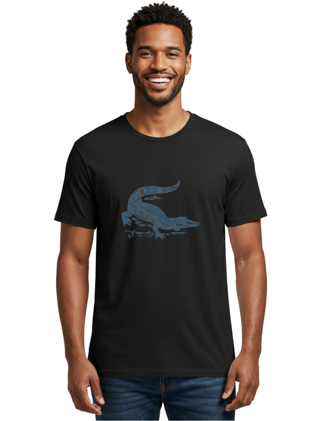 Crocodile Driftwalk Men'S Graphic Tee, 100% Cotton, Comfortable Casual Summer Wear, Machine Washable, Crocodile, Reptile, Wildlife, Alligator, Predator, Sharp Teeth, Scaly Skin, Water Creature, Wild Animal, Nature Aae215