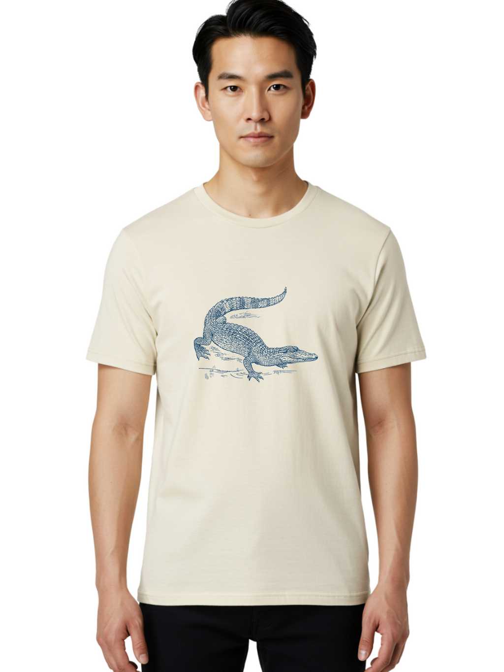 Crocodile Driftwalk Men'S Graphic Tee, 100% Cotton, Comfortable Casual Summer Wear, Machine Washable, Crocodile, Reptile, Wildlife, Alligator, Predator, Sharp Teeth, Scaly Skin, Water Creature, Wild Animal, Nature Aae215