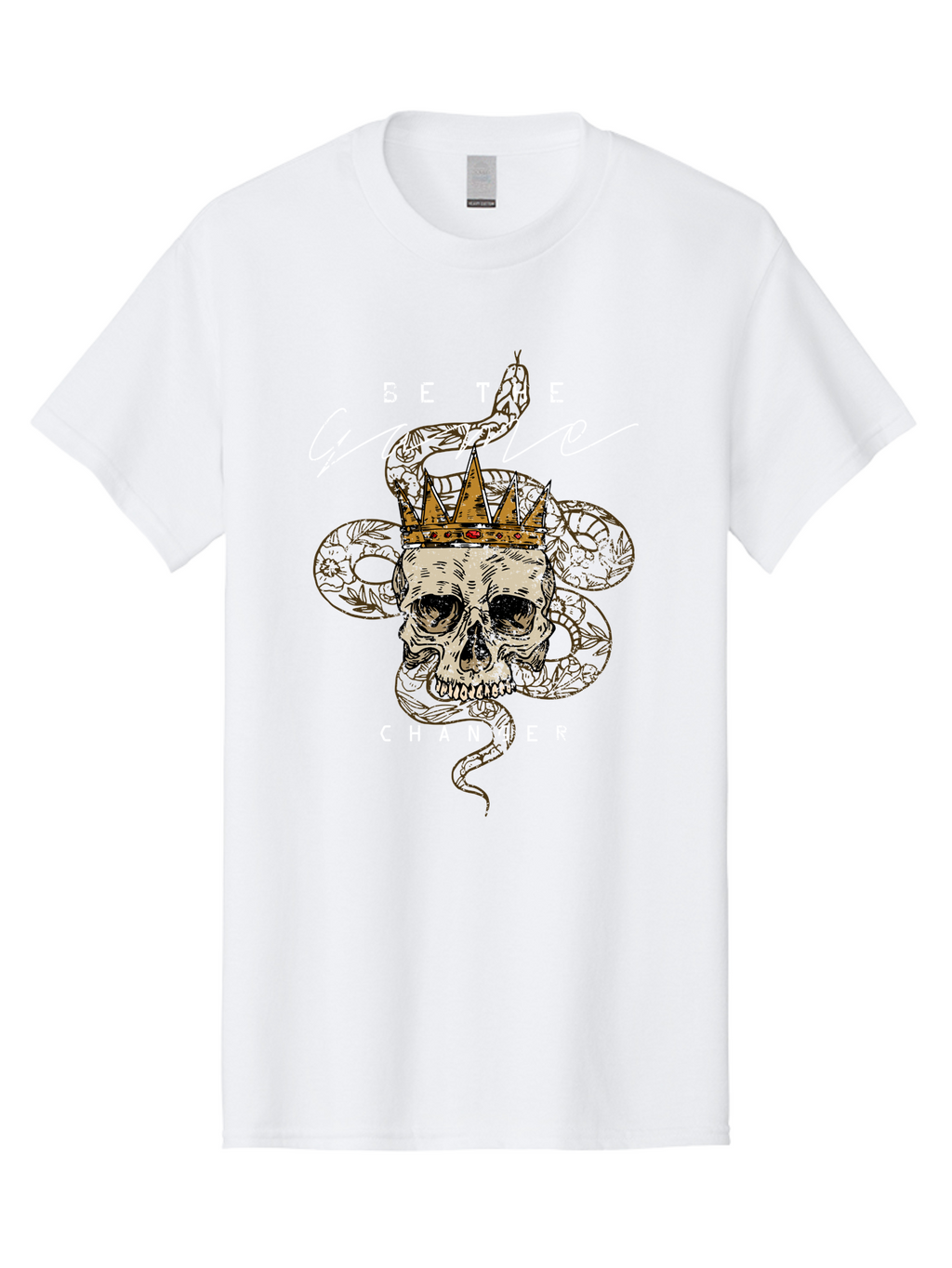 Crown Skull Men'S Graphic Tee, 100% Cotton, Comfortable Casual Summer Wear, Machine Washable, Skull With Crown And Snake, Game Changer, Motivational Quote, Skull Art, Crowned Skull, Snake Illustration, Bold Graphics, Edgy Design, Aae216