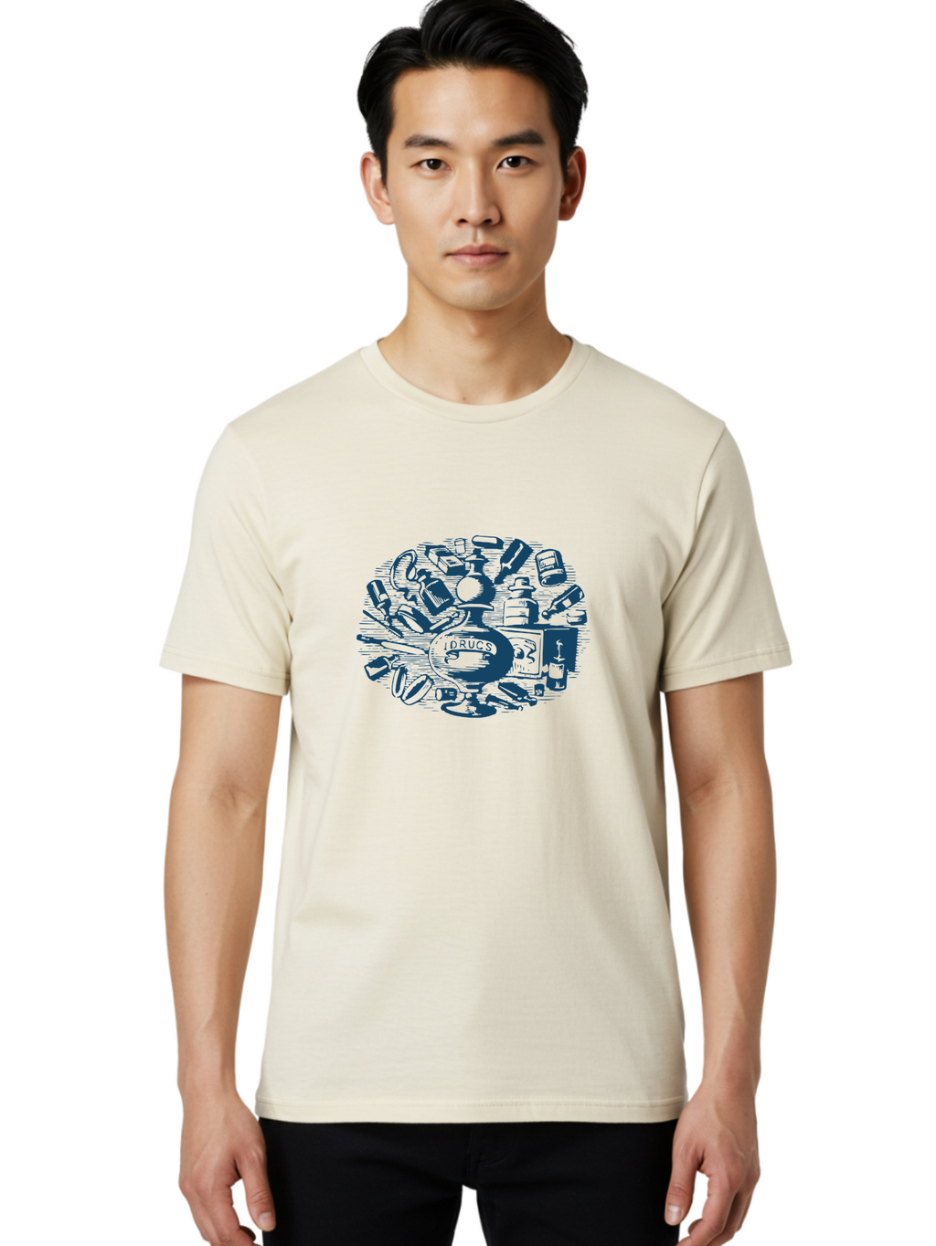 Cure & Chaos Men'S Graphic Tee, 100% Cotton, Comfortable Casual Summer Wear, Machine Washable, Prescription Medication, Medical Supplies, Pharmacy Items, Drug Paraphernalia, Pill Bottles, Medical Equipment, Healthcare Products, Pharmaceuticals Aae220