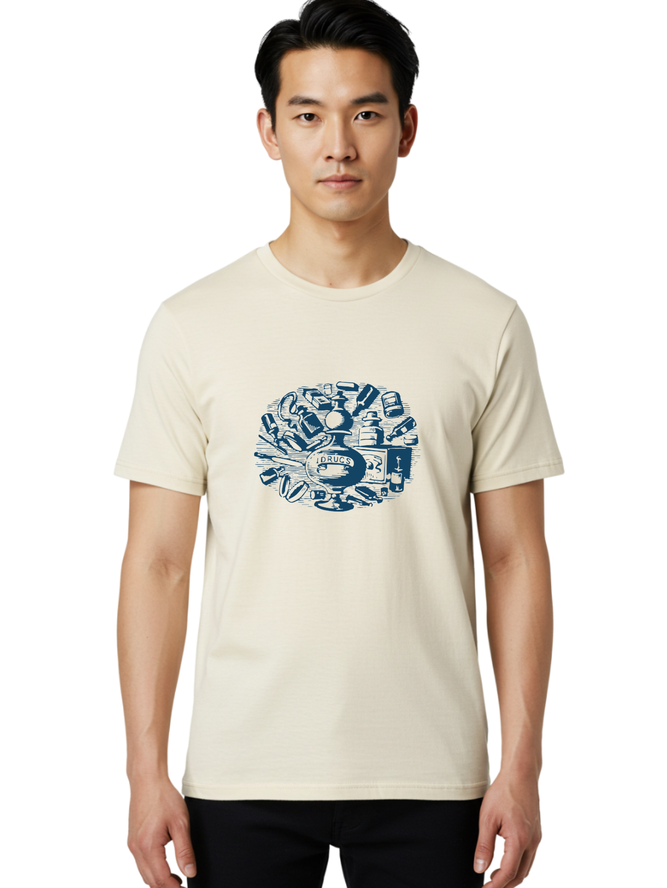 Cure & Chaos Men'S Graphic Tee, 100% Cotton, Comfortable Casual Summer Wear, Machine Washable, Prescription Medication, Medical Supplies, Pharmacy Items, Drug Paraphernalia, Pill Bottles, Medical Equipment, Healthcare Products, Pharmaceuticals Aae220