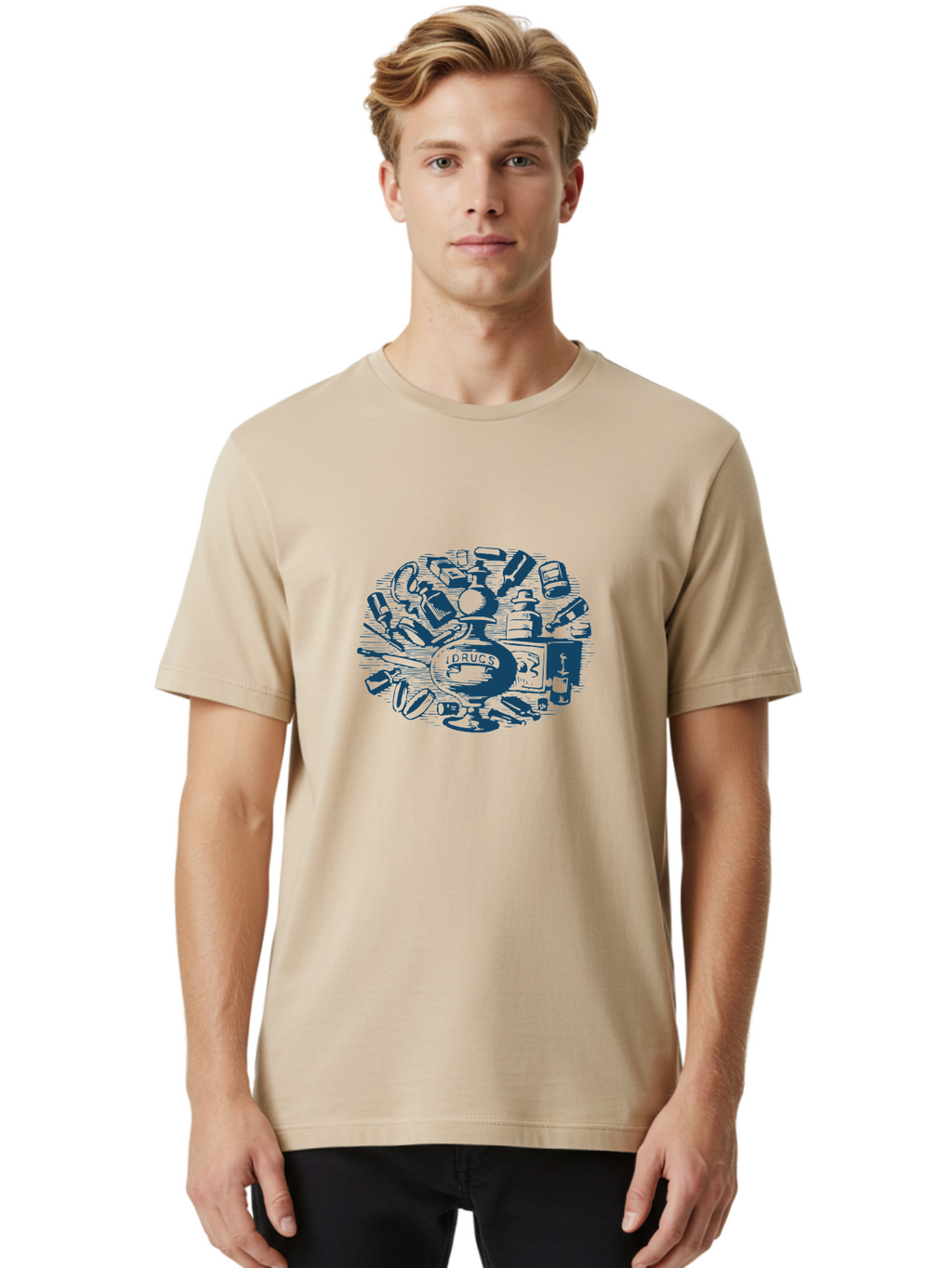 Cure & Chaos Men'S Graphic Tee, 100% Cotton, Comfortable Casual Summer Wear, Machine Washable, Prescription Medication, Medical Supplies, Pharmacy Items, Drug Paraphernalia, Pill Bottles, Medical Equipment, Healthcare Products, Pharmaceuticals Aae220