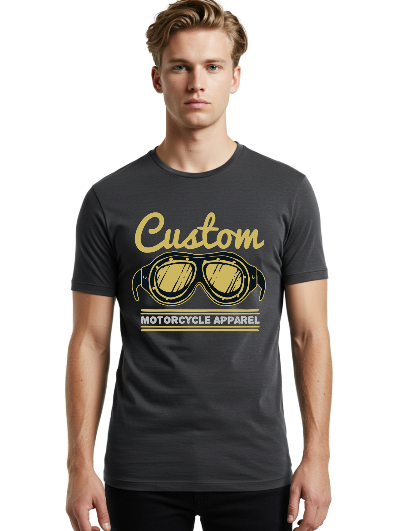 Custom Apparel Men'S Graphic Tee, 100% Cotton, Comfortable Casual Summer Wear, Machine Washable, Vintage Motorcycle Goggles, Custom Apparel, Biker Accessories, Retro Style, Motorcycle Culture, Custom Clothing Aae221