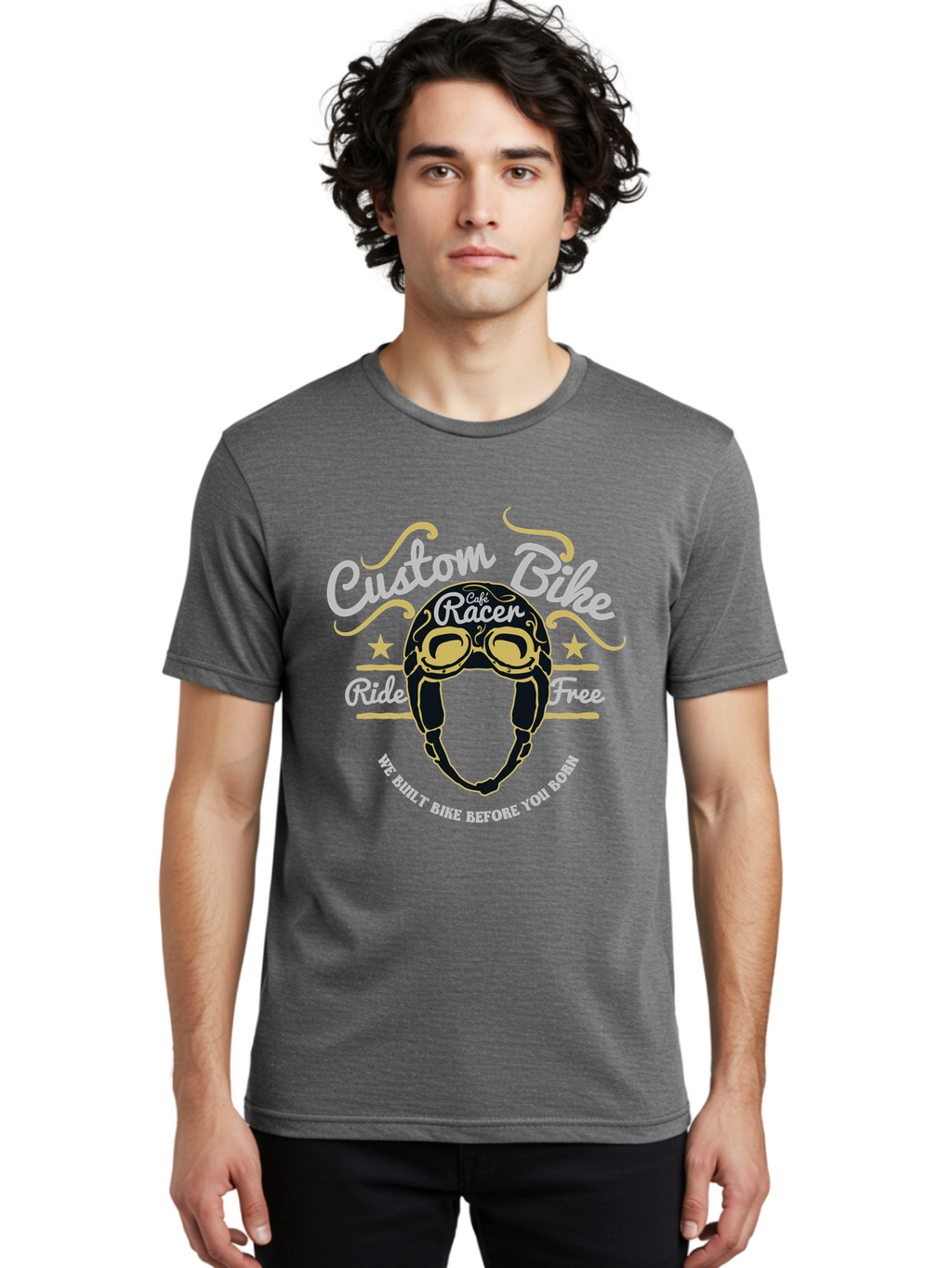 Custom Bike Men'S Graphic Tee, 100% Cotton, Comfortable Casual Summer Wear, Machine Washable, Custom Bike, Cafe Racer, Bicycle Helmet, Ride Free, Cycling Culture, Biker Lifestyle, Vintage Bike, Custom Motorcycle Aae222