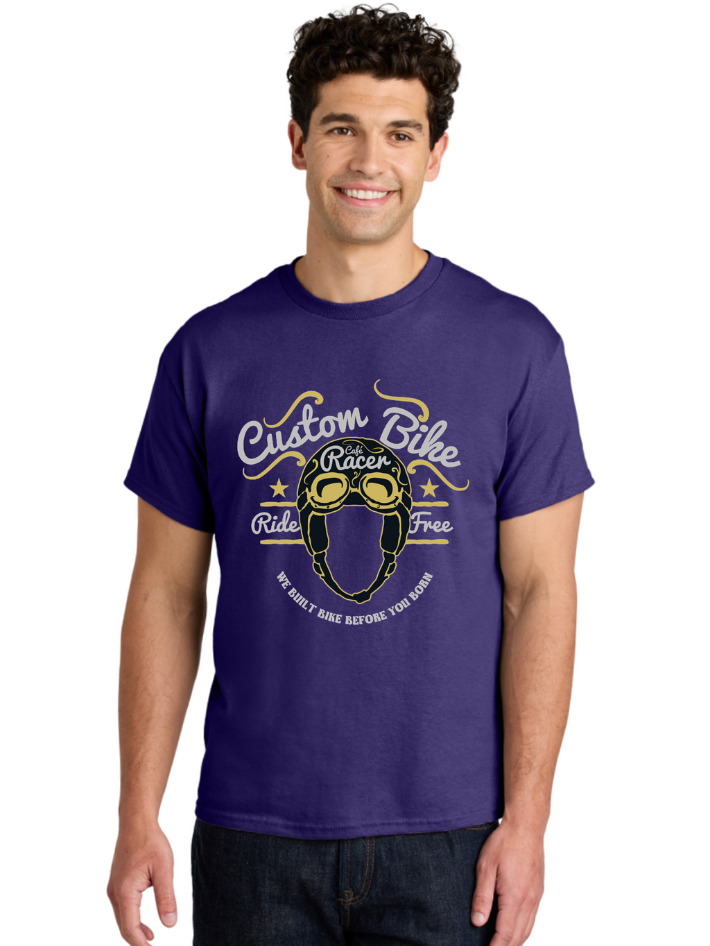 Custom Bike Men'S Graphic Tee, 100% Cotton, Comfortable Casual Summer Wear, Machine Washable, Custom Bike, Cafe Racer, Bicycle Helmet, Ride Free, Cycling Culture, Biker Lifestyle, Vintage Bike, Custom Motorcycle Aae222