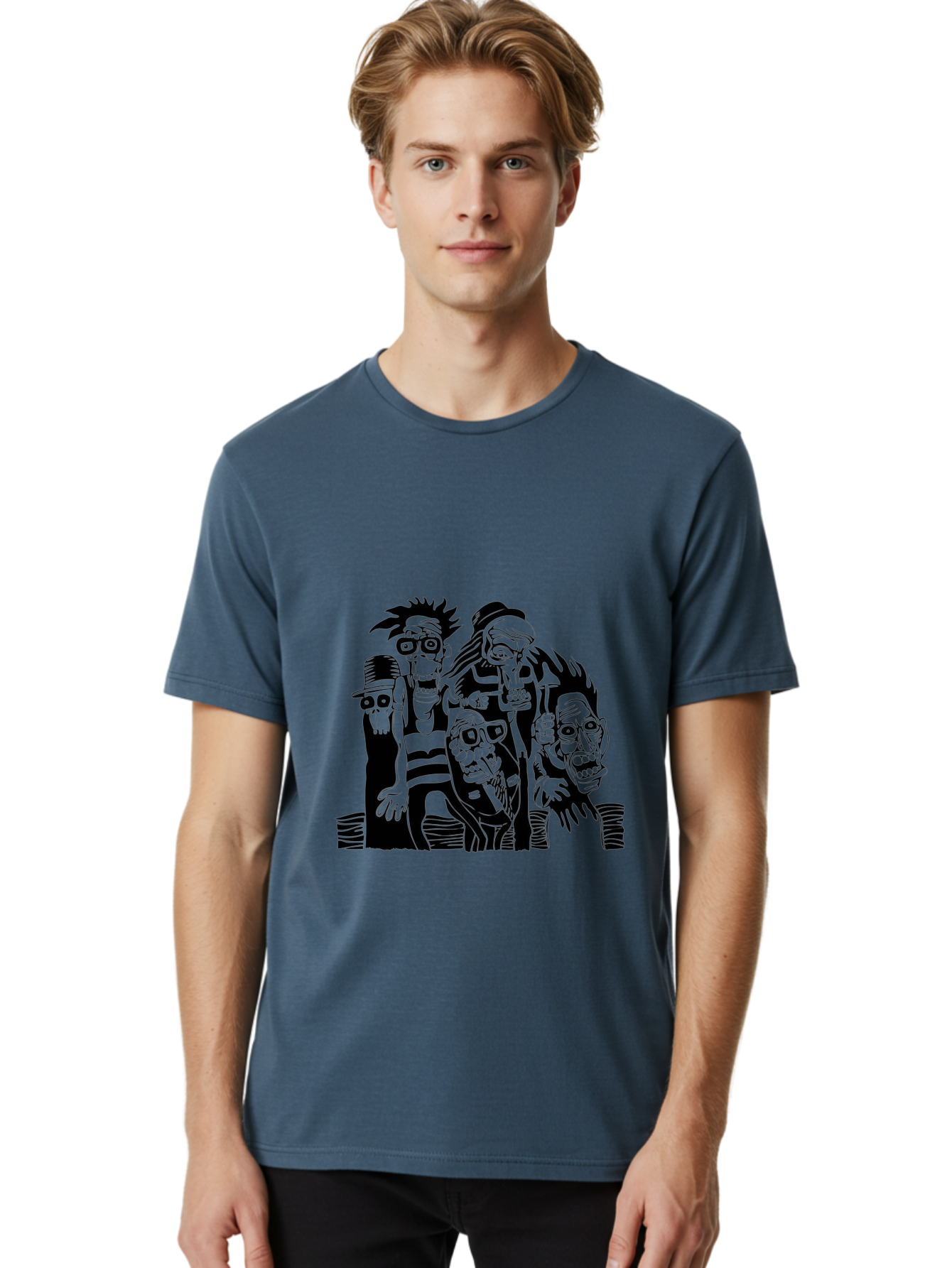 Dead Crew Men'S Graphic Tee, 100% Cotton, Comfortable Casual Summer Wear, Machine Washable, Zombies, Undead Creatures, Horror Theme, Dark Illustration, Gothic Art, Punk Style, Creepy Characters, Morbid Humor Aae227