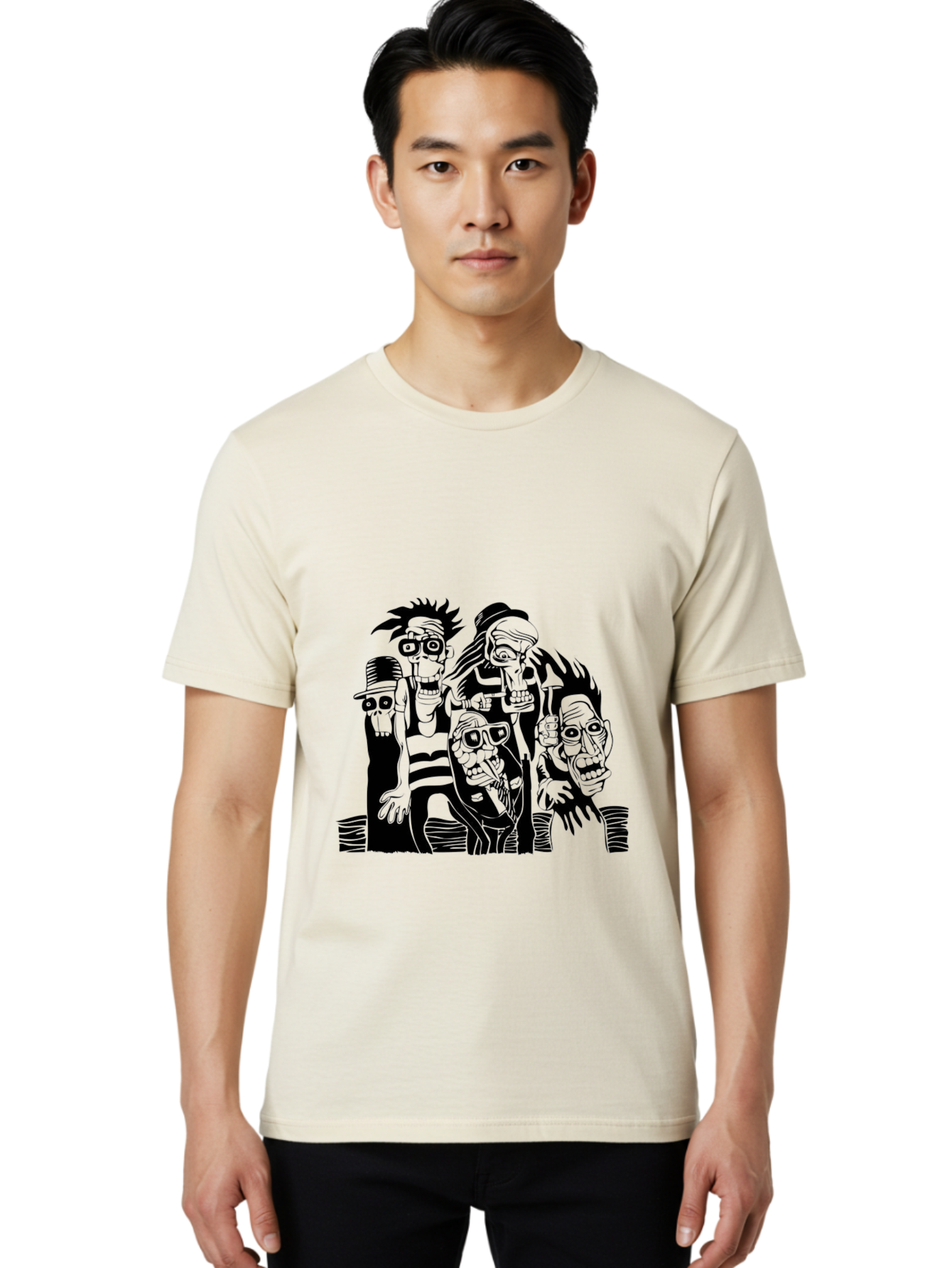 Dead Crew Men'S Graphic Tee, 100% Cotton, Comfortable Casual Summer Wear, Machine Washable, Zombies, Undead Creatures, Horror Theme, Dark Illustration, Gothic Art, Punk Style, Creepy Characters, Morbid Humor Aae227