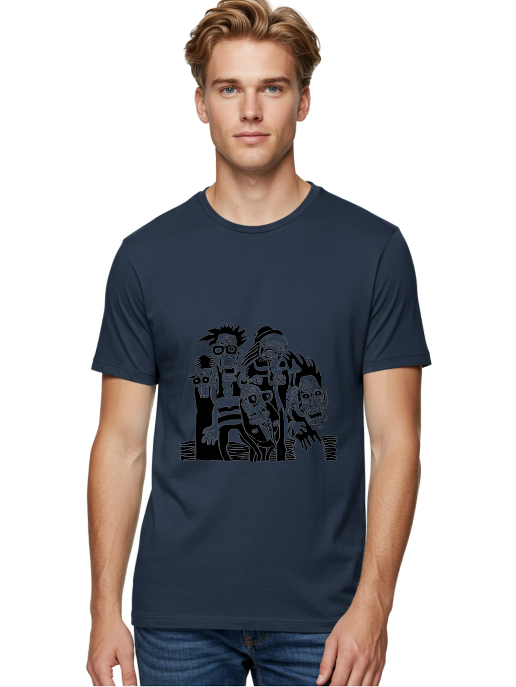Dead Crew Men'S Graphic Tee, 100% Cotton, Comfortable Casual Summer Wear, Machine Washable, Zombies, Undead Creatures, Horror Theme, Dark Illustration, Gothic Art, Punk Style, Creepy Characters, Morbid Humor Aae227
