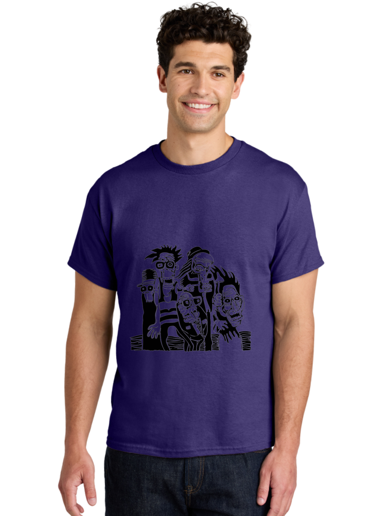 Dead Crew Men'S Graphic Tee, 100% Cotton, Comfortable Casual Summer Wear, Machine Washable, Zombies, Undead Creatures, Horror Theme, Dark Illustration, Gothic Art, Punk Style, Creepy Characters, Morbid Humor Aae227