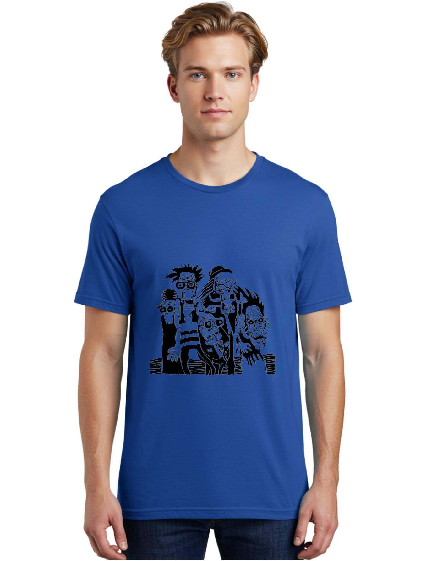 Dead Crew Men'S Graphic Tee, 100% Cotton, Comfortable Casual Summer Wear, Machine Washable, Zombies, Undead Creatures, Horror Theme, Dark Illustration, Gothic Art, Punk Style, Creepy Characters, Morbid Humor Aae227