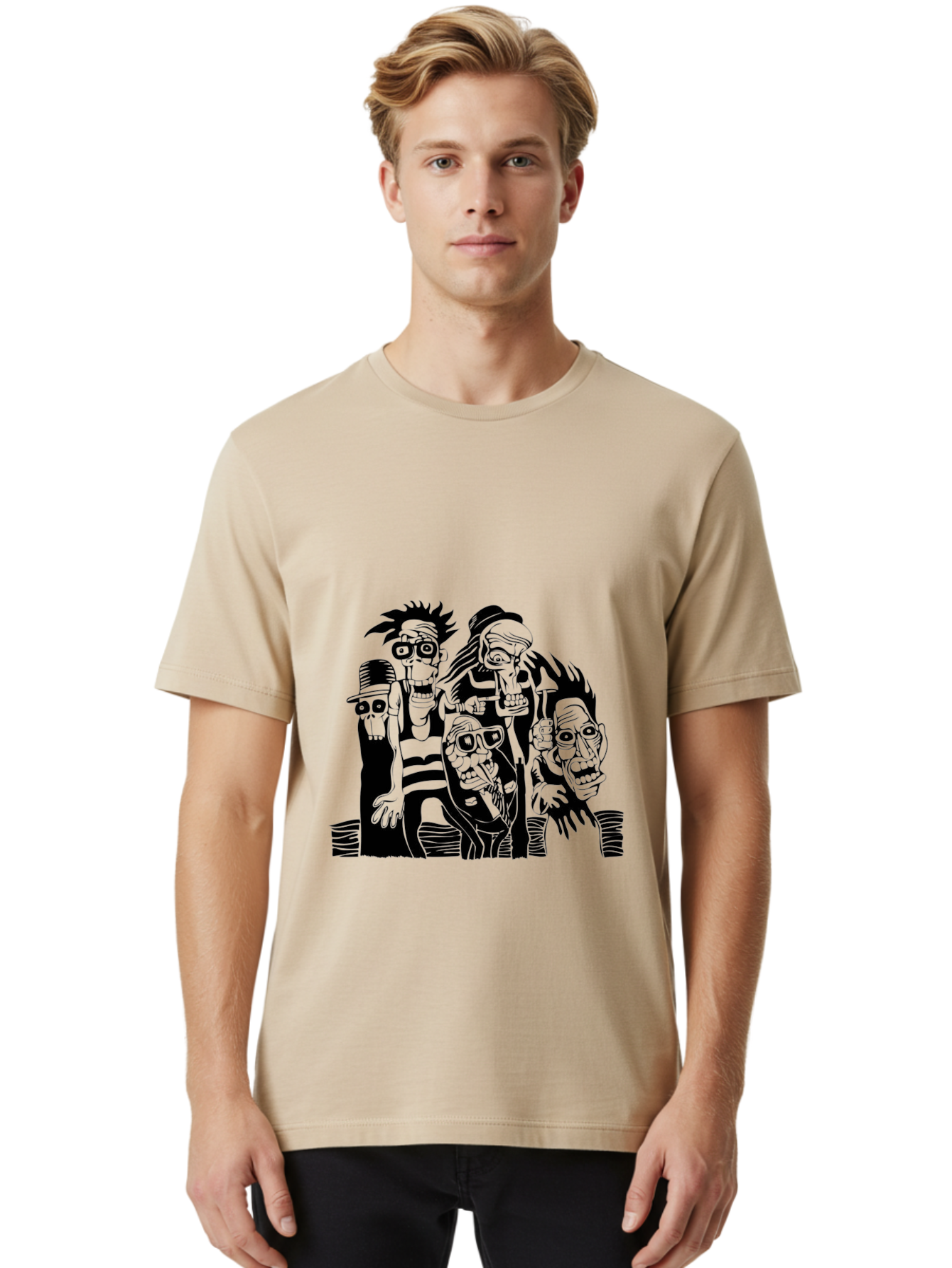 Dead Crew Men'S Graphic Tee, 100% Cotton, Comfortable Casual Summer Wear, Machine Washable, Zombies, Undead Creatures, Horror Theme, Dark Illustration, Gothic Art, Punk Style, Creepy Characters, Morbid Humor Aae227