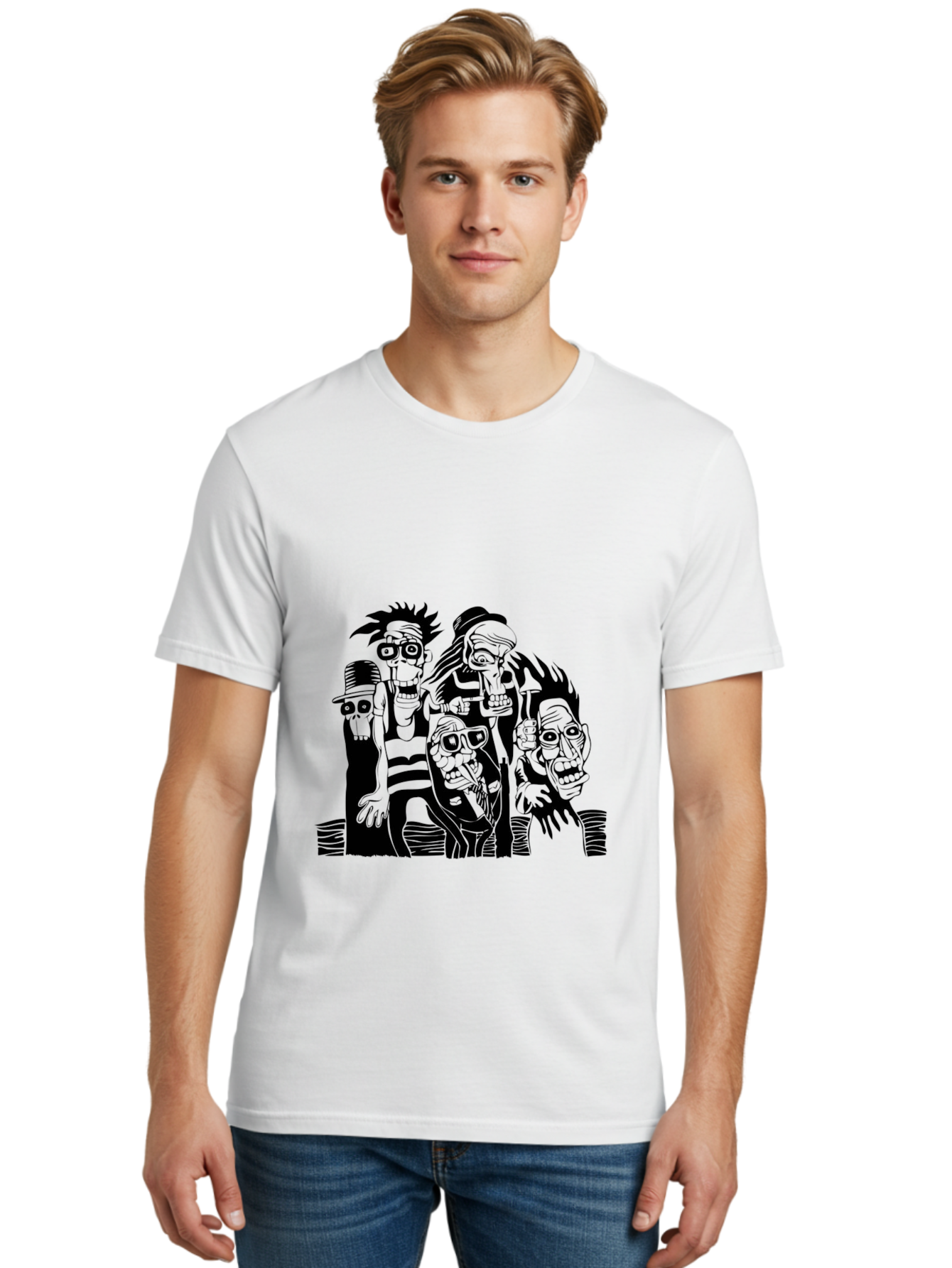 Dead Crew Men'S Graphic Tee, 100% Cotton, Comfortable Casual Summer Wear, Machine Washable, Zombies, Undead Creatures, Horror Theme, Dark Illustration, Gothic Art, Punk Style, Creepy Characters, Morbid Humor Aae227