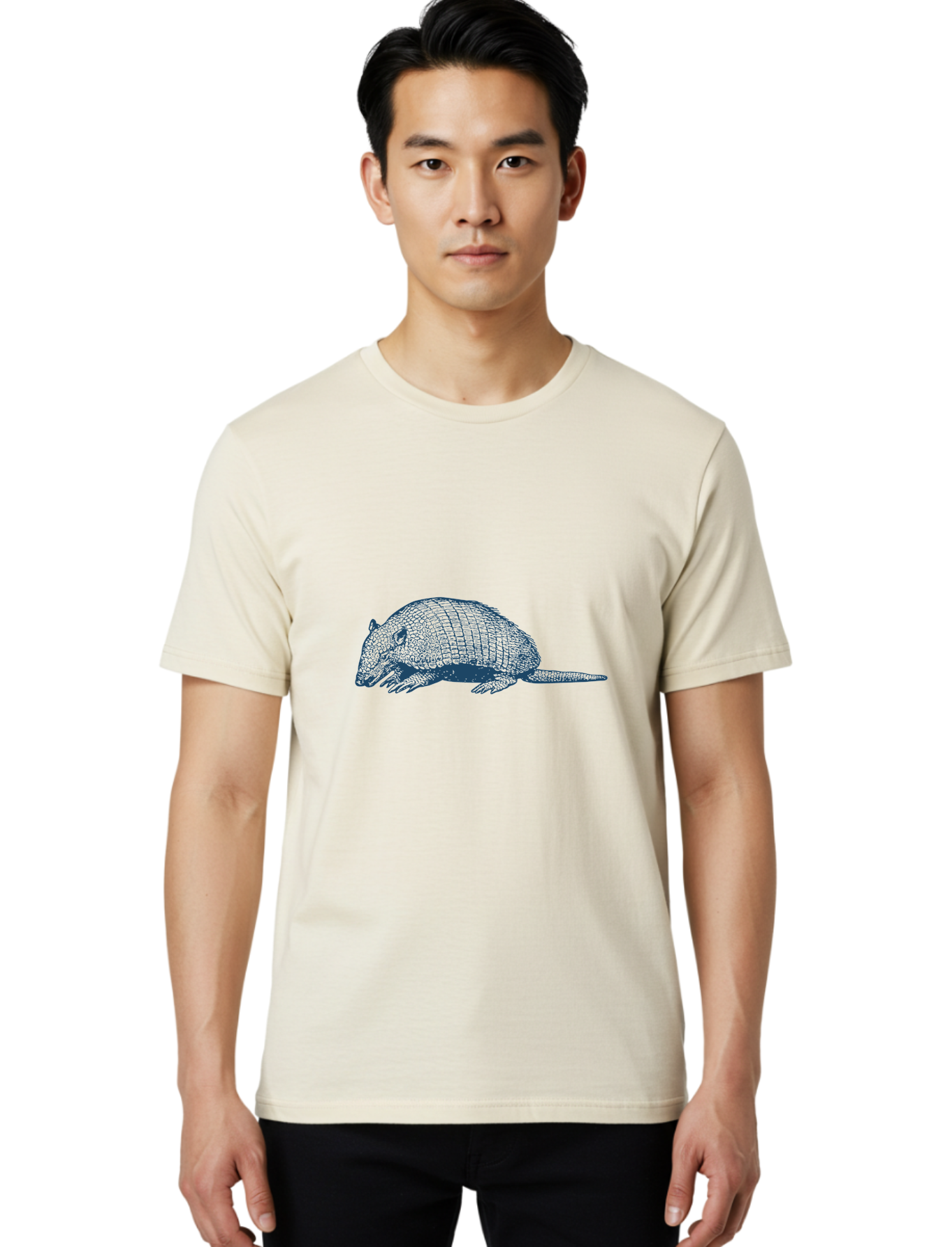 Desert Armadillo Men'S Graphic Tee, 100% Cotton, Comfortable Casual Summer Wear, Machine Washable, Armadillo, Wildlife Illustration, Detailed Artwork, Animal Portrait, Blue Line Art, Unique Texture, Armored Shell Aae231