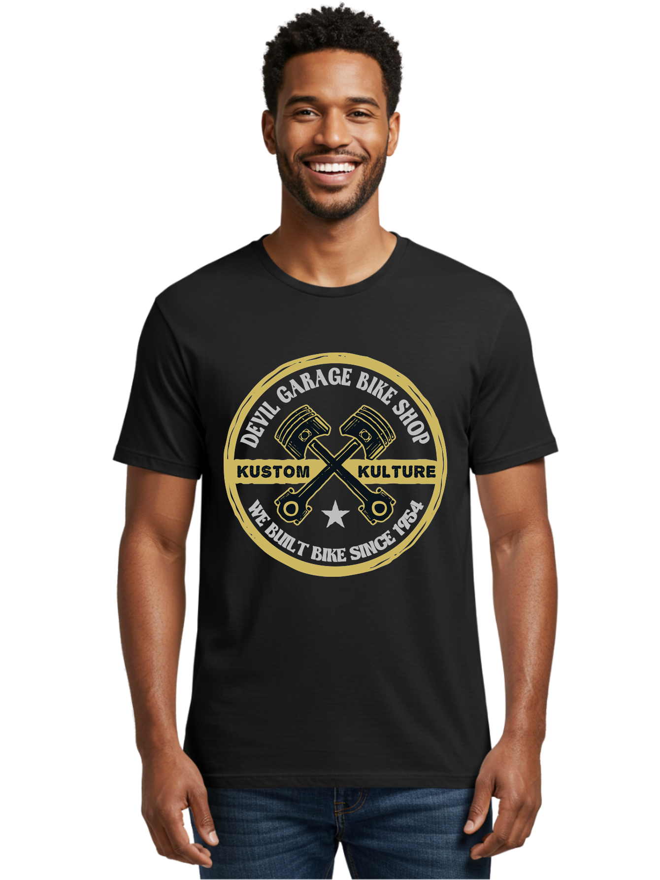 Devil Garage Men'S Graphic Tee, 100% Cotton, Comfortable Casual Summer Wear, Machine Washable, Custom Motorcycle Culture, Kustom Bikes, Bike Shop, Devil Garage, Motorcycle Enthusiasts, Bike Customization, Vintage Bikes, 1954 Legacy Aae233