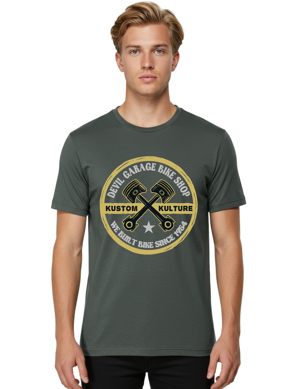 Devil Garage Men'S Graphic Tee, 100% Cotton, Comfortable Casual Summer Wear, Machine Washable, Custom Motorcycle Culture, Kustom Bikes, Bike Shop, Devil Garage, Motorcycle Enthusiasts, Bike Customization, Vintage Bikes, 1954 Legacy Aae233