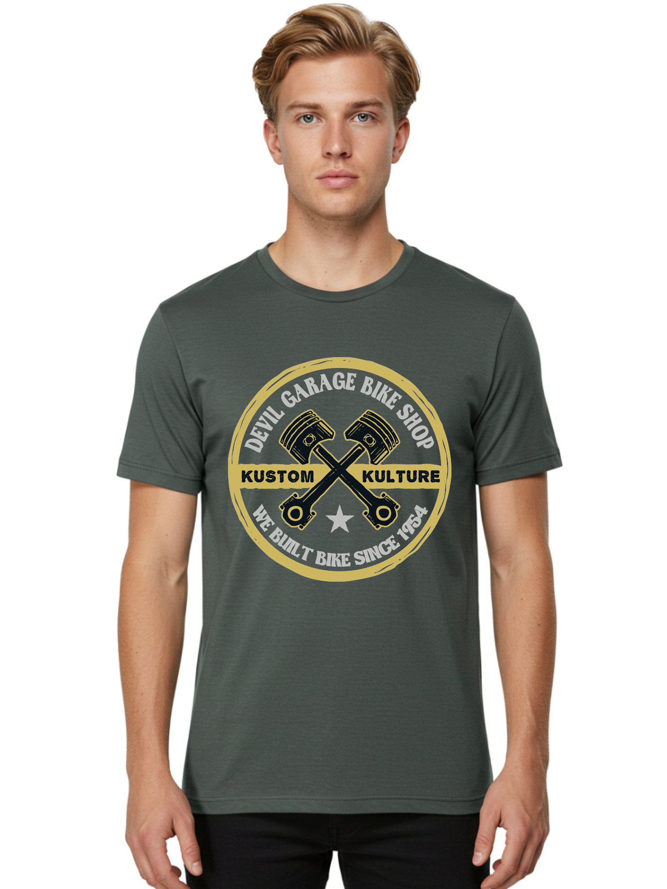 Devil Garage Men'S Graphic Tee, 100% Cotton, Comfortable Casual Summer Wear, Machine Washable, Custom Motorcycle Culture, Kustom Bikes, Bike Shop, Devil Garage, Motorcycle Enthusiasts, Bike Customization, Vintage Bikes, 1954 Legacy Aae233