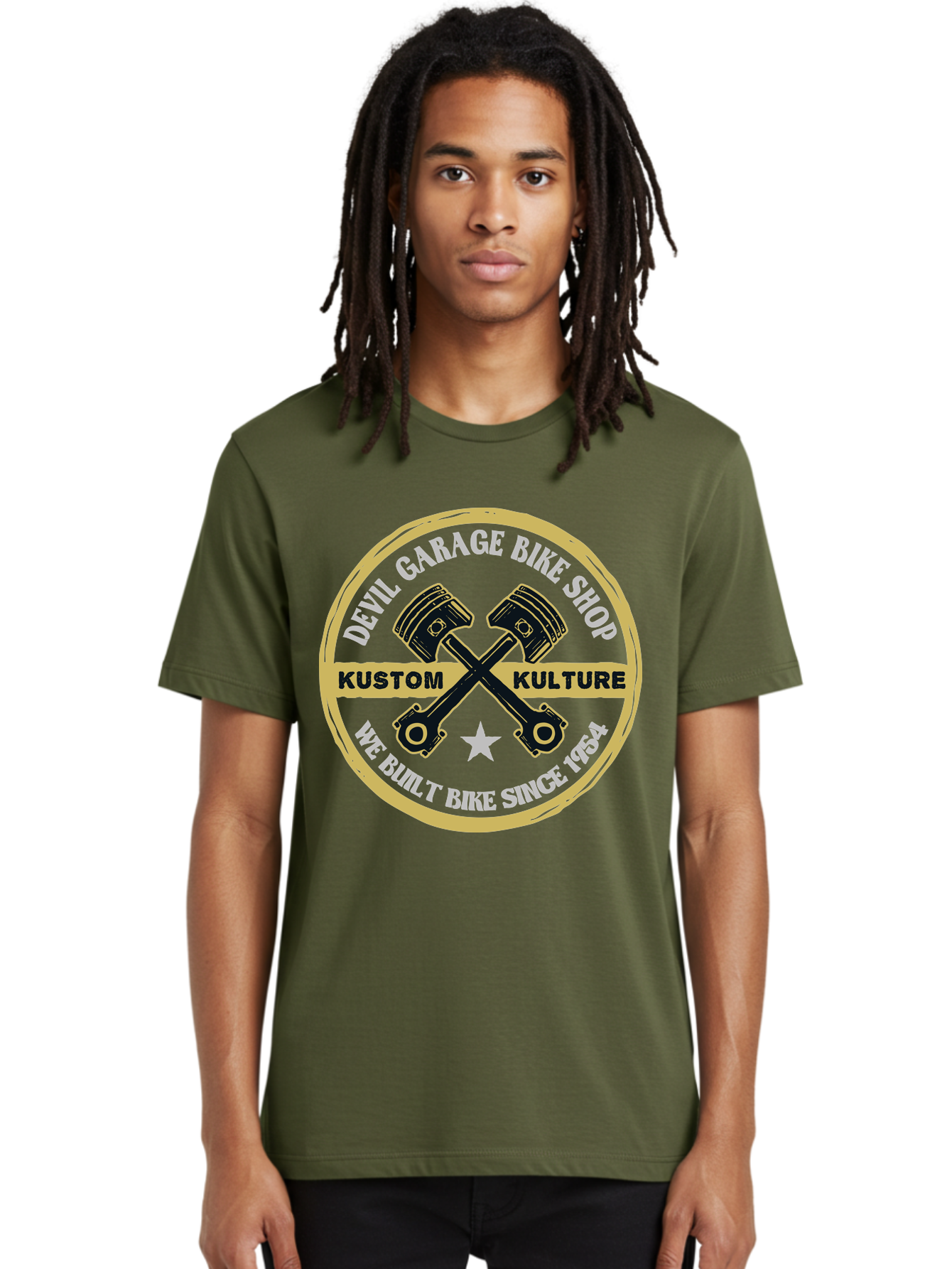 Devil Garage Men'S Graphic Tee, 100% Cotton, Comfortable Casual Summer Wear, Machine Washable, Custom Motorcycle Culture, Kustom Bikes, Bike Shop, Devil Garage, Motorcycle Enthusiasts, Bike Customization, Vintage Bikes, 1954 Legacy Aae233