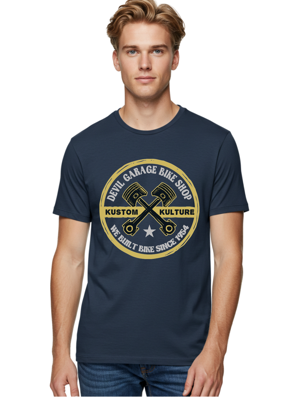 Devil Garage Men'S Graphic Tee, 100% Cotton, Comfortable Casual Summer Wear, Machine Washable, Custom Motorcycle Culture, Kustom Bikes, Bike Shop, Devil Garage, Motorcycle Enthusiasts, Bike Customization, Vintage Bikes, 1954 Legacy Aae233