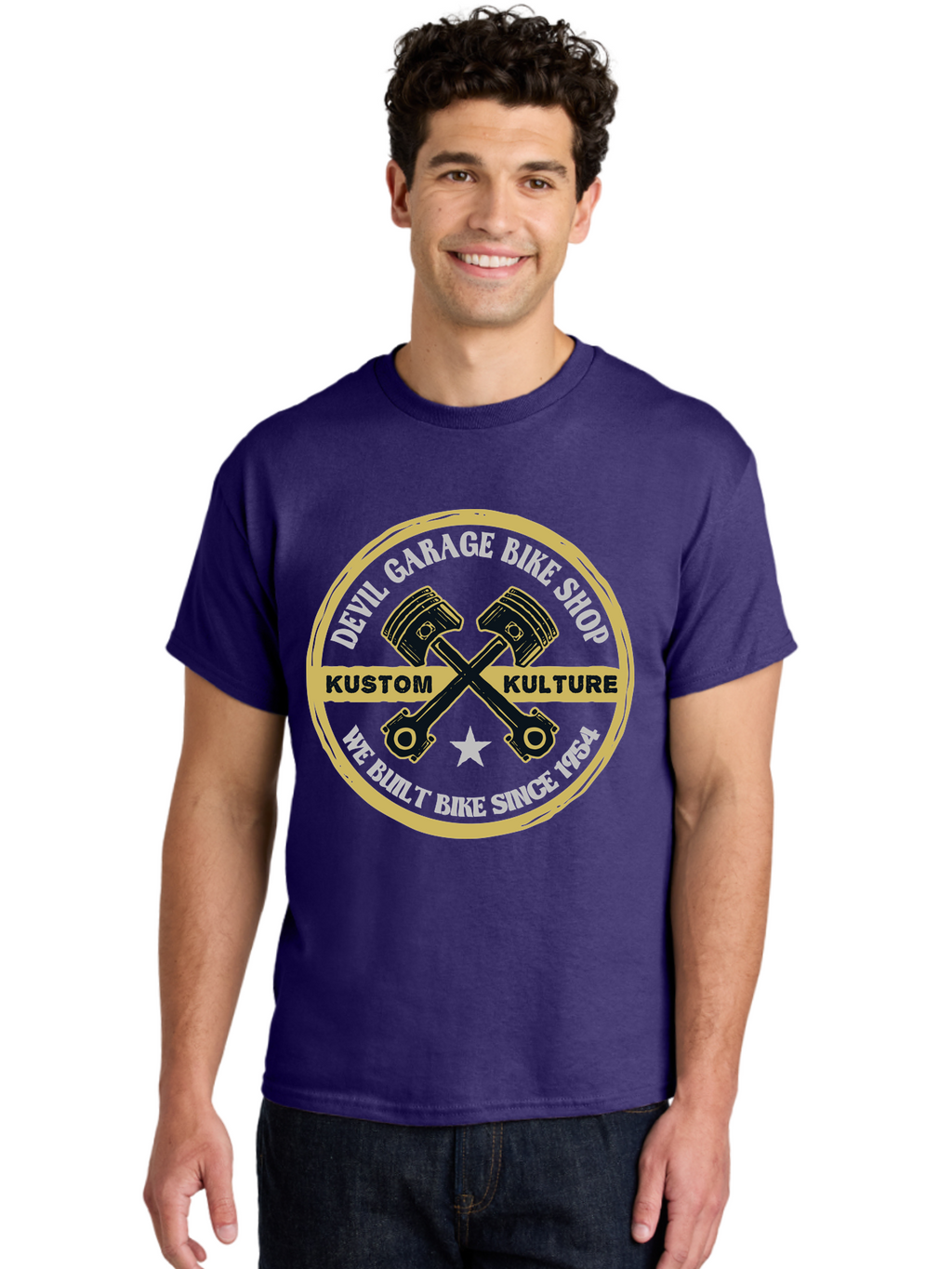 Devil Garage Men'S Graphic Tee, 100% Cotton, Comfortable Casual Summer Wear, Machine Washable, Custom Motorcycle Culture, Kustom Bikes, Bike Shop, Devil Garage, Motorcycle Enthusiasts, Bike Customization, Vintage Bikes, 1954 Legacy Aae233