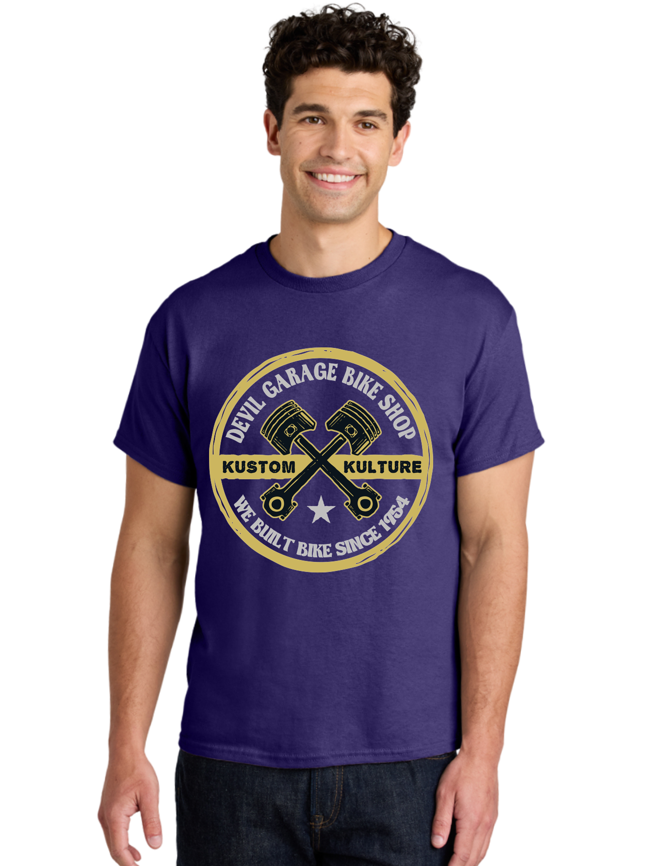 Devil Garage Men'S Graphic Tee, 100% Cotton, Comfortable Casual Summer Wear, Machine Washable, Custom Motorcycle Culture, Kustom Bikes, Bike Shop, Devil Garage, Motorcycle Enthusiasts, Bike Customization, Vintage Bikes, 1954 Legacy Aae233