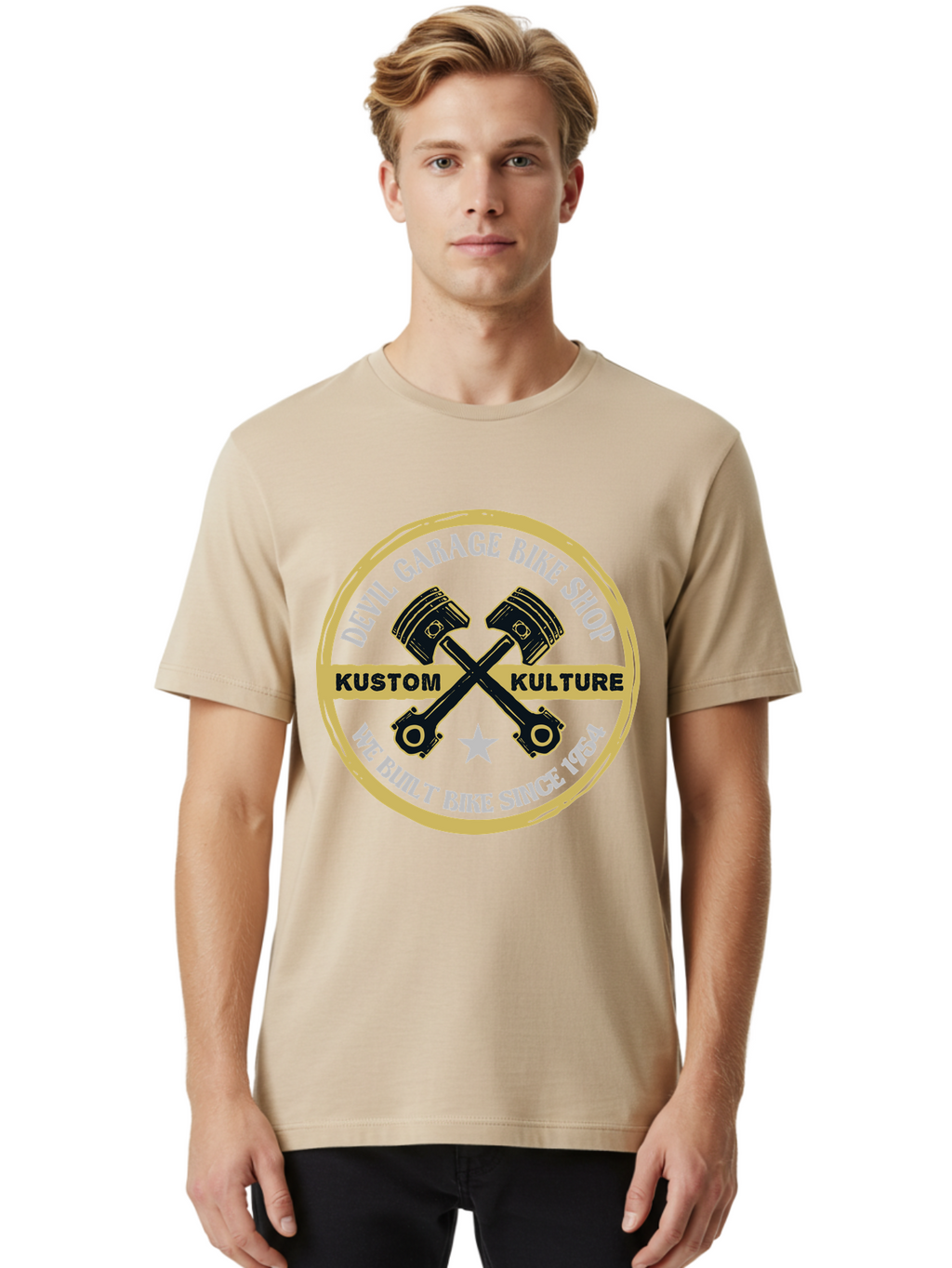 Devil Garage Men'S Graphic Tee, 100% Cotton, Comfortable Casual Summer Wear, Machine Washable, Custom Motorcycle Culture, Kustom Bikes, Bike Shop, Devil Garage, Motorcycle Enthusiasts, Bike Customization, Vintage Bikes, 1954 Legacy Aae233