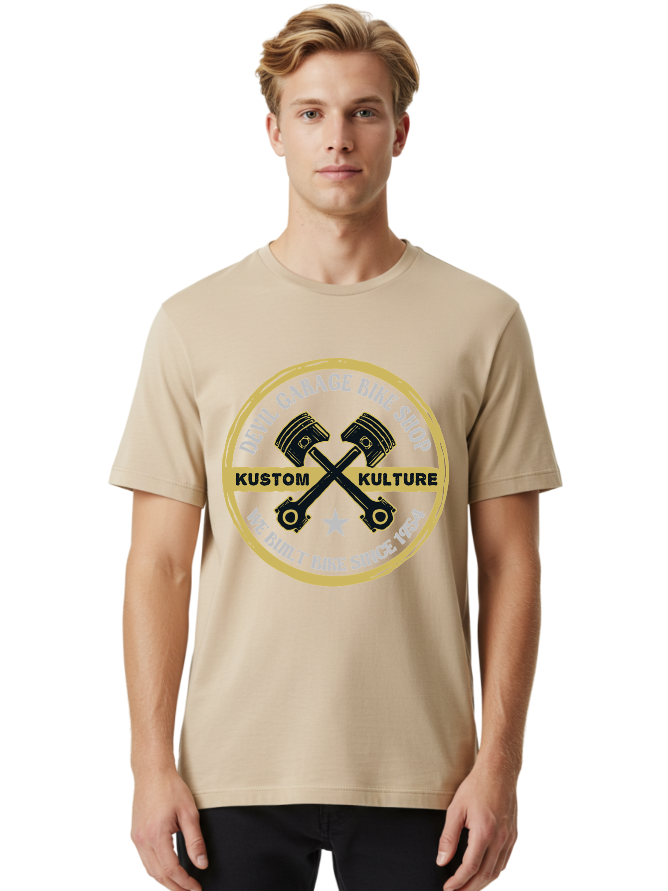 Devil Garage Men'S Graphic Tee, 100% Cotton, Comfortable Casual Summer Wear, Machine Washable, Custom Motorcycle Culture, Kustom Bikes, Bike Shop, Devil Garage, Motorcycle Enthusiasts, Bike Customization, Vintage Bikes, 1954 Legacy Aae233
