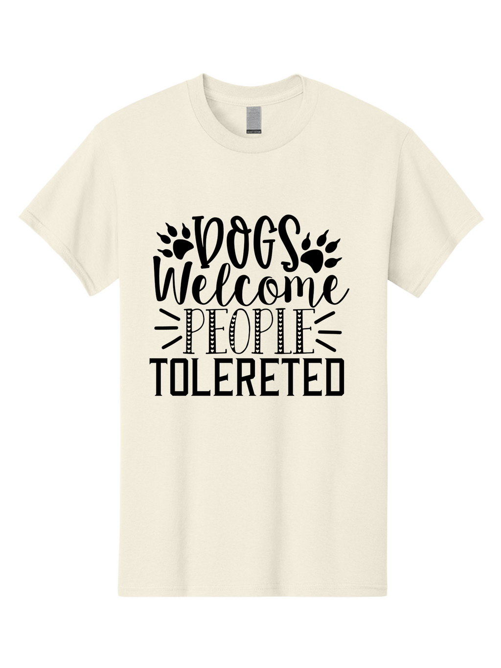Dogs Welcome People Tolereted Men'S Graphic Tee, 100% Cotton, Comfortable Casual Summer Wear, Machine Washable, Funny Dog Quote, Dog Lovers, Humorous Quote, Dog Friendly, Paw Print Design, Playful Typography, Dog Owners, Quirky Humor Aae240