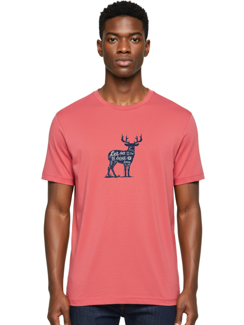 Done In Love Men'S Graphic Tee, 100% Cotton, Comfortable Casual Summer Wear, Machine Washable, Inspirational Deer Design, Motivational Quote, Love Message, Wildlife Art, Typographic Illustration, Positive Affirmation, Creative Typography, Aae242