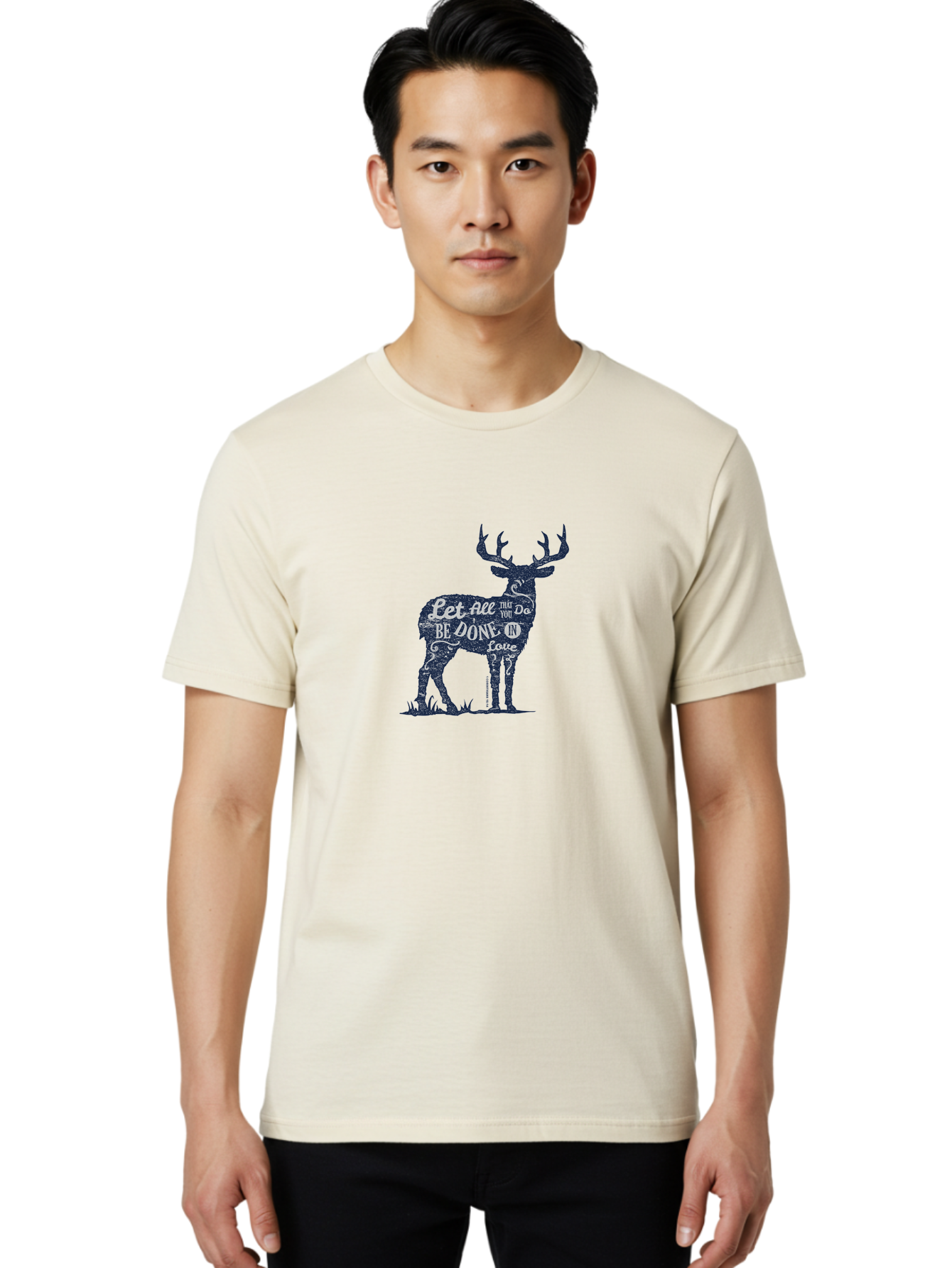 Done In Love Men'S Graphic Tee, 100% Cotton, Comfortable Casual Summer Wear, Machine Washable, Inspirational Deer Design, Motivational Quote, Love Message, Wildlife Art, Typographic Illustration, Positive Affirmation, Creative Typography, Aae242