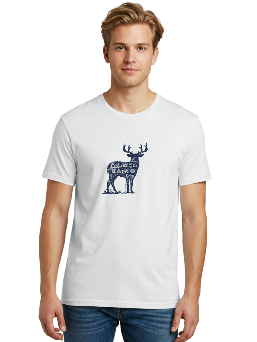 Done In Love Men'S Graphic Tee, 100% Cotton, Comfortable Casual Summer Wear, Machine Washable, Inspirational Deer Design, Motivational Quote, Love Message, Wildlife Art, Typographic Illustration, Positive Affirmation, Creative Typography, Aae242