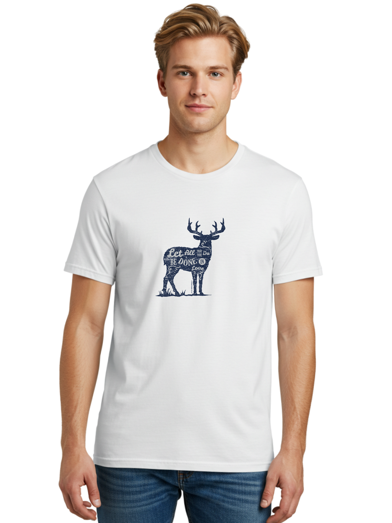 Done In Love Men'S Graphic Tee, 100% Cotton, Comfortable Casual Summer Wear, Machine Washable, Inspirational Deer Design, Motivational Quote, Love Message, Wildlife Art, Typographic Illustration, Positive Affirmation, Creative Typography, Aae242
