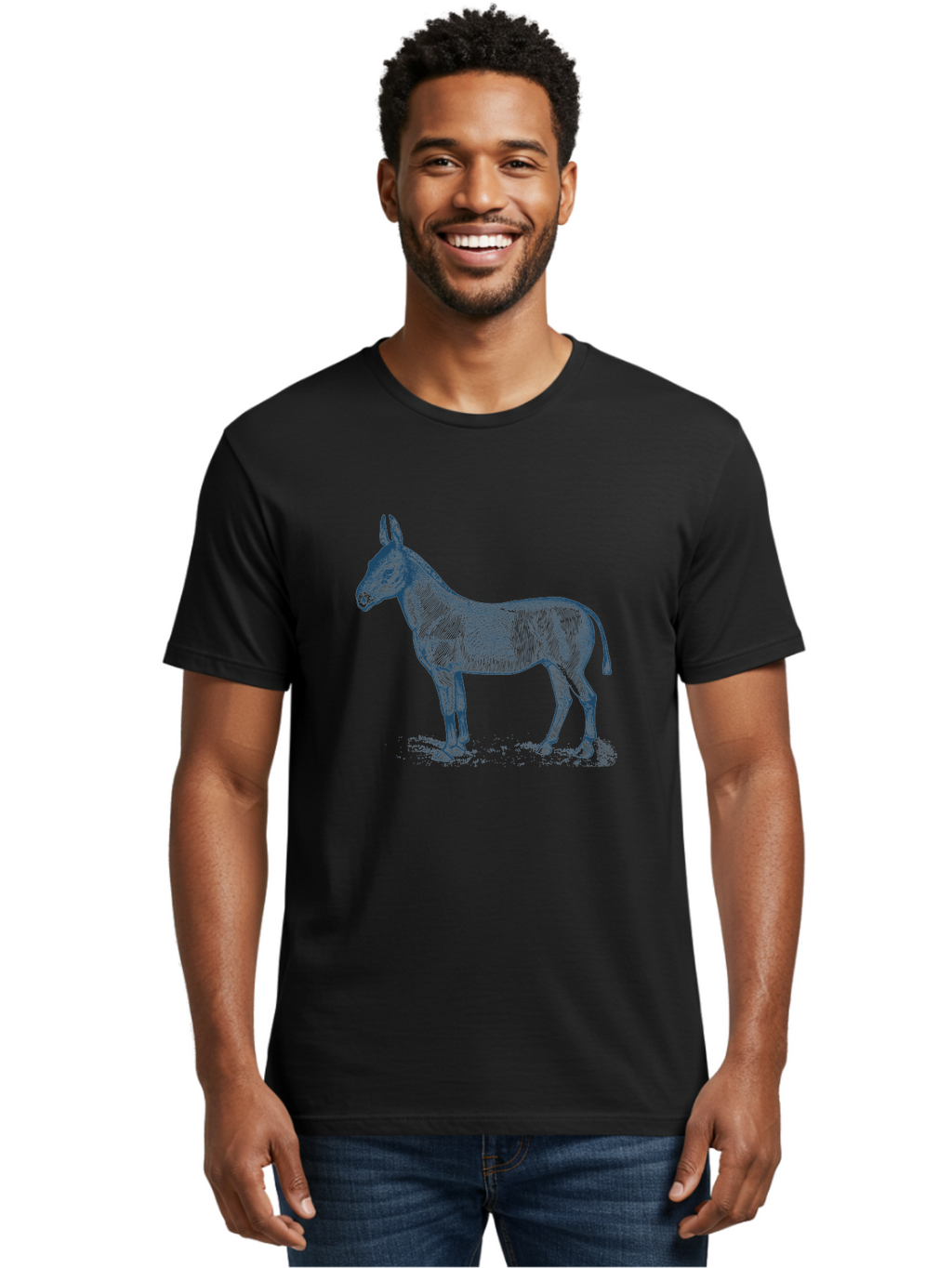 Donkey Drawing Men'S Graphic Tee, 100% Cotton, Comfortable Casual Summer Wear, Machine Washable, Donkey Standing, Farm Animal, Rustic Charm, Simple Illustration, Equestrian, Countryside Scenery, Wildlife, Equine Aae243