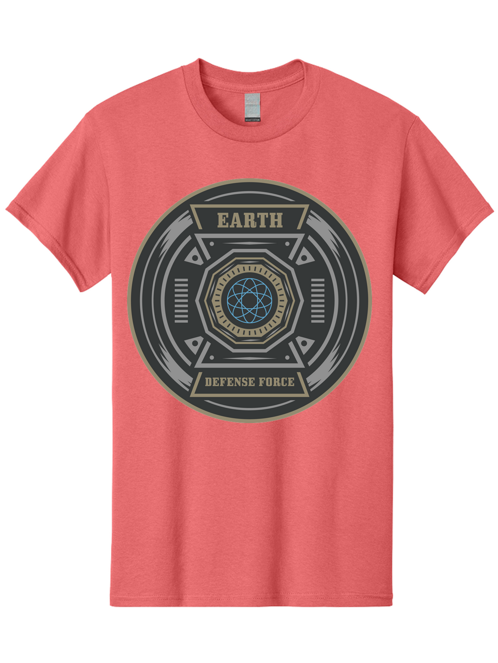 Earth Defense Force Men'S Graphic Tee, 100% Cotton, Comfortable Casual Summer Wear, Machine Washable, Futuristic Logo, Sci-Fi Emblem, Defense Force Badge, Earth Protection, Geometric Shapes, Metallic Design, Advanced Technology, Aae250
