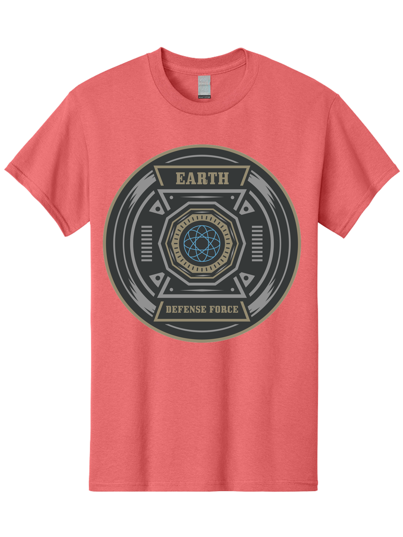 Earth Defense Force Men'S Graphic Tee, 100% Cotton, Comfortable Casual Summer Wear, Machine Washable, Futuristic Logo, Sci-Fi Emblem, Defense Force Badge, Earth Protection, Geometric Shapes, Metallic Design, Advanced Technology, Aae250