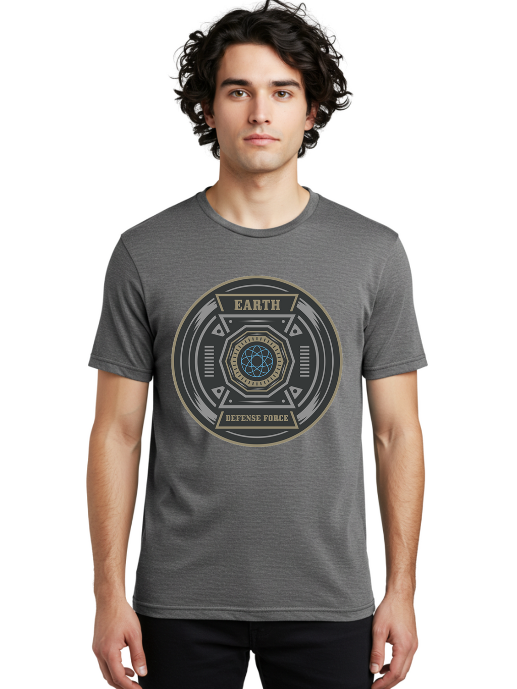 Earth Defense Force Men'S Graphic Tee, 100% Cotton, Comfortable Casual Summer Wear, Machine Washable, Futuristic Logo, Sci-Fi Emblem, Defense Force Badge, Earth Protection, Geometric Shapes, Metallic Design, Advanced Technology, Aae250