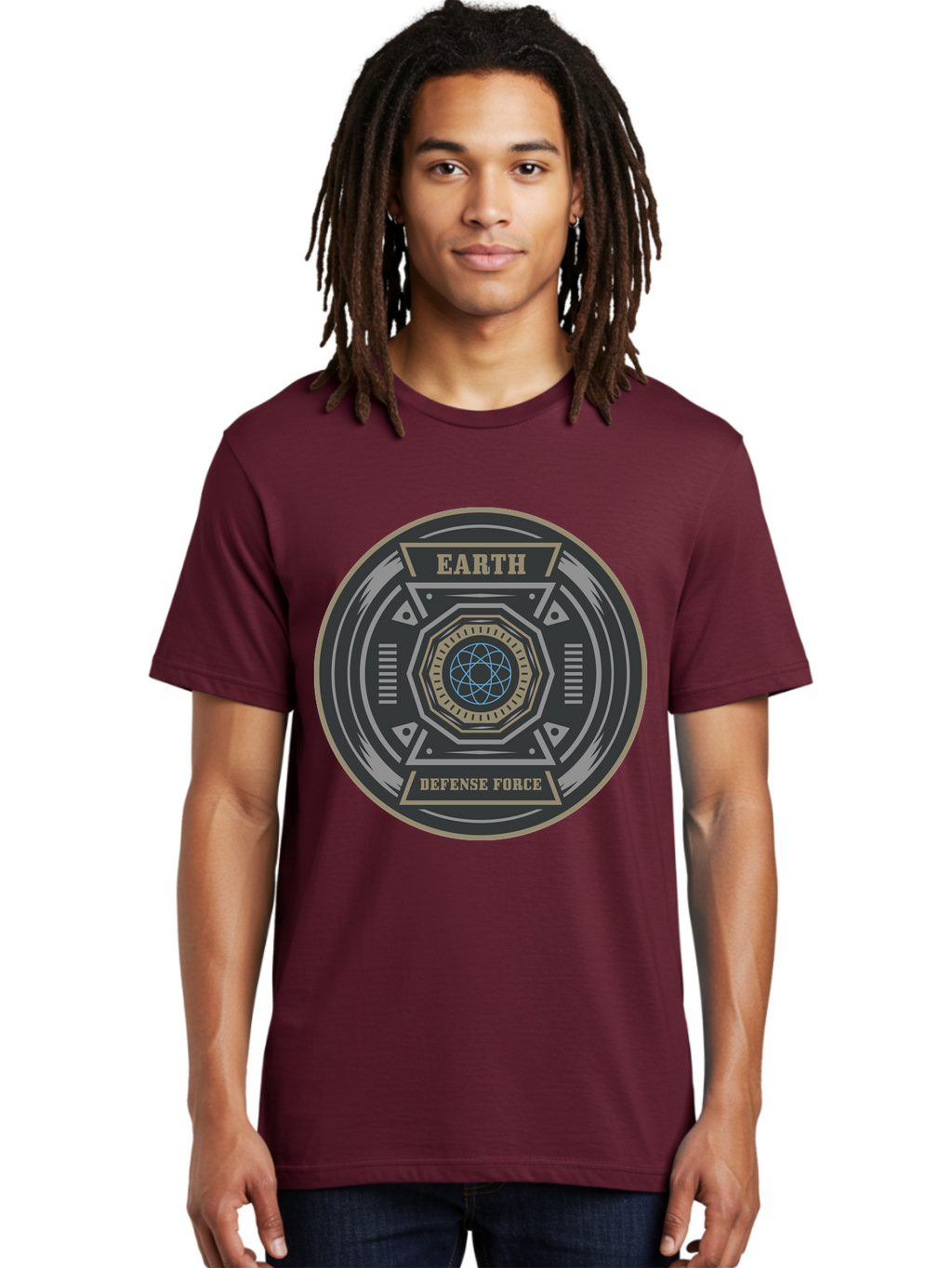 Earth Defense Force Men'S Graphic Tee, 100% Cotton, Comfortable Casual Summer Wear, Machine Washable, Futuristic Logo, Sci-Fi Emblem, Defense Force Badge, Earth Protection, Geometric Shapes, Metallic Design, Advanced Technology, Aae250
