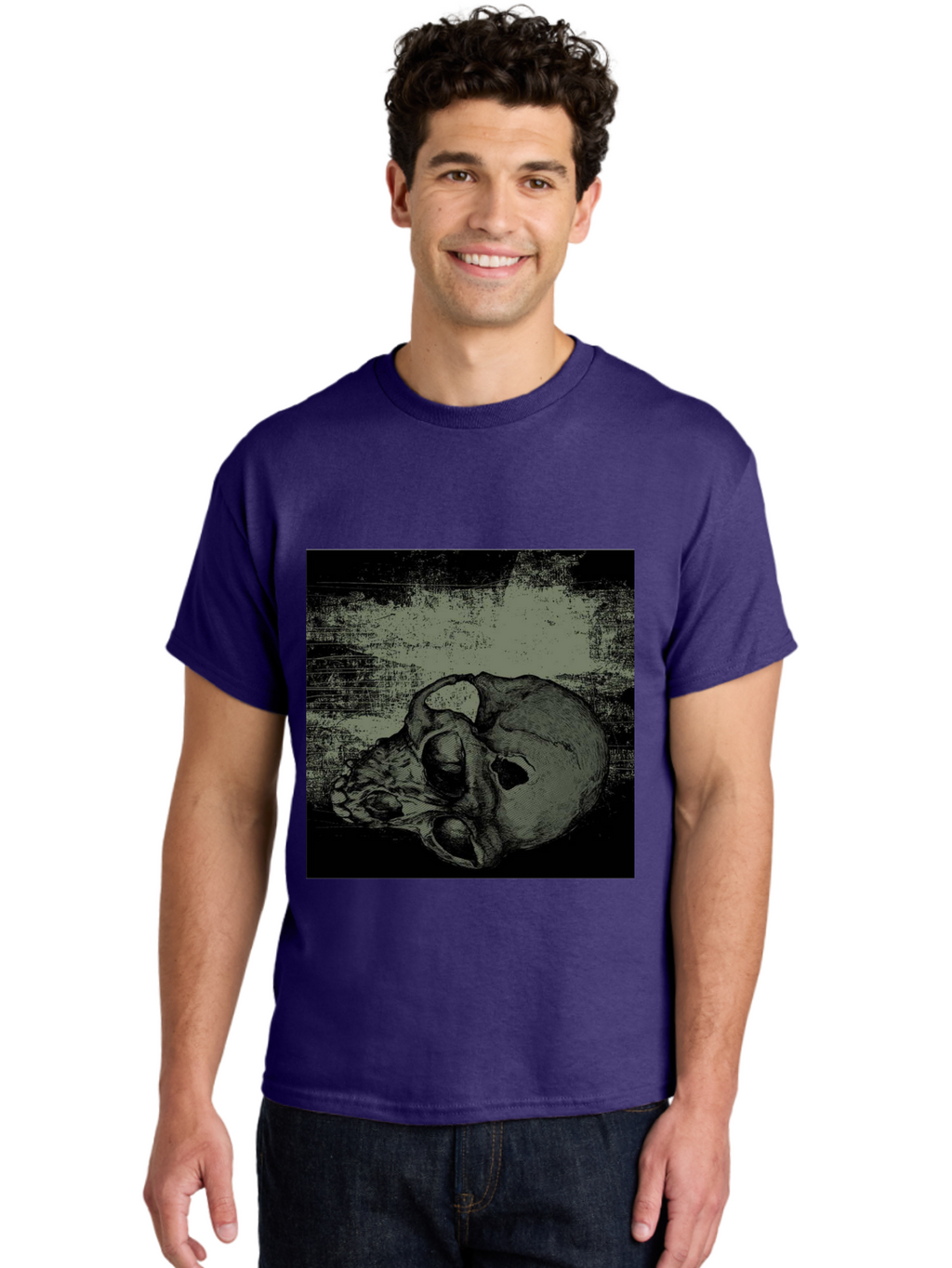 Echo Of Death Men'S Graphic Tee, 100% Cotton, Comfortable Casual Summer Wear, Machine Washable, Dark Artwork, Gothic Illustration, Human Skull, Grunge Style, Mysterious Ambiance, Eerie Atmosphere, Monochromatic Tones Aae251