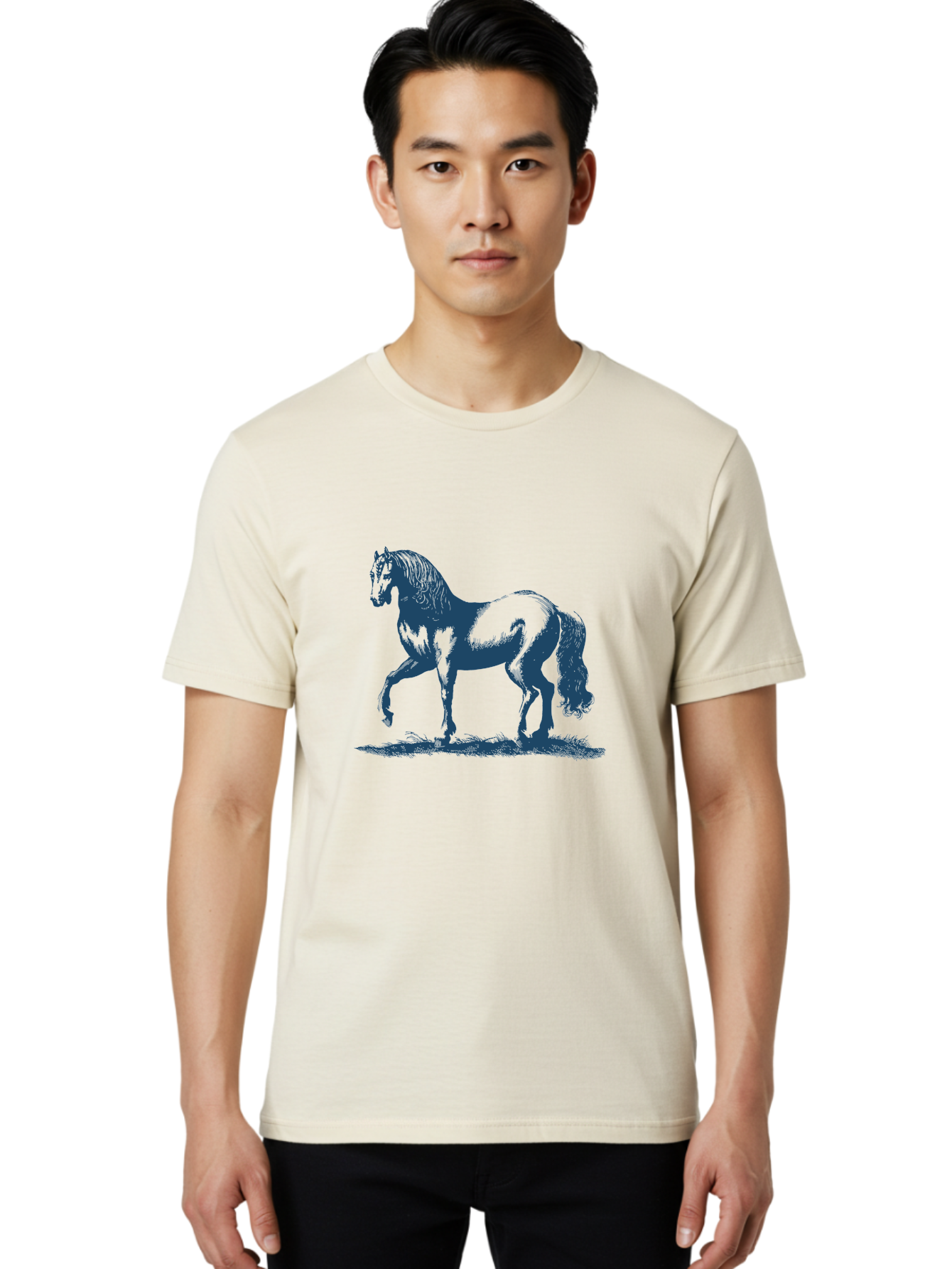 Elegant Horse Men'S Graphic Tee, 100% Cotton, Comfortable Casual Summer Wear, Machine Washable, Horse Running, Dynamic Movement, Equine Art, Horse Illustration, Majestic Animal, Flowing Mane, Dynamic Pose, Grassy Ground, Bold Lines Aae257