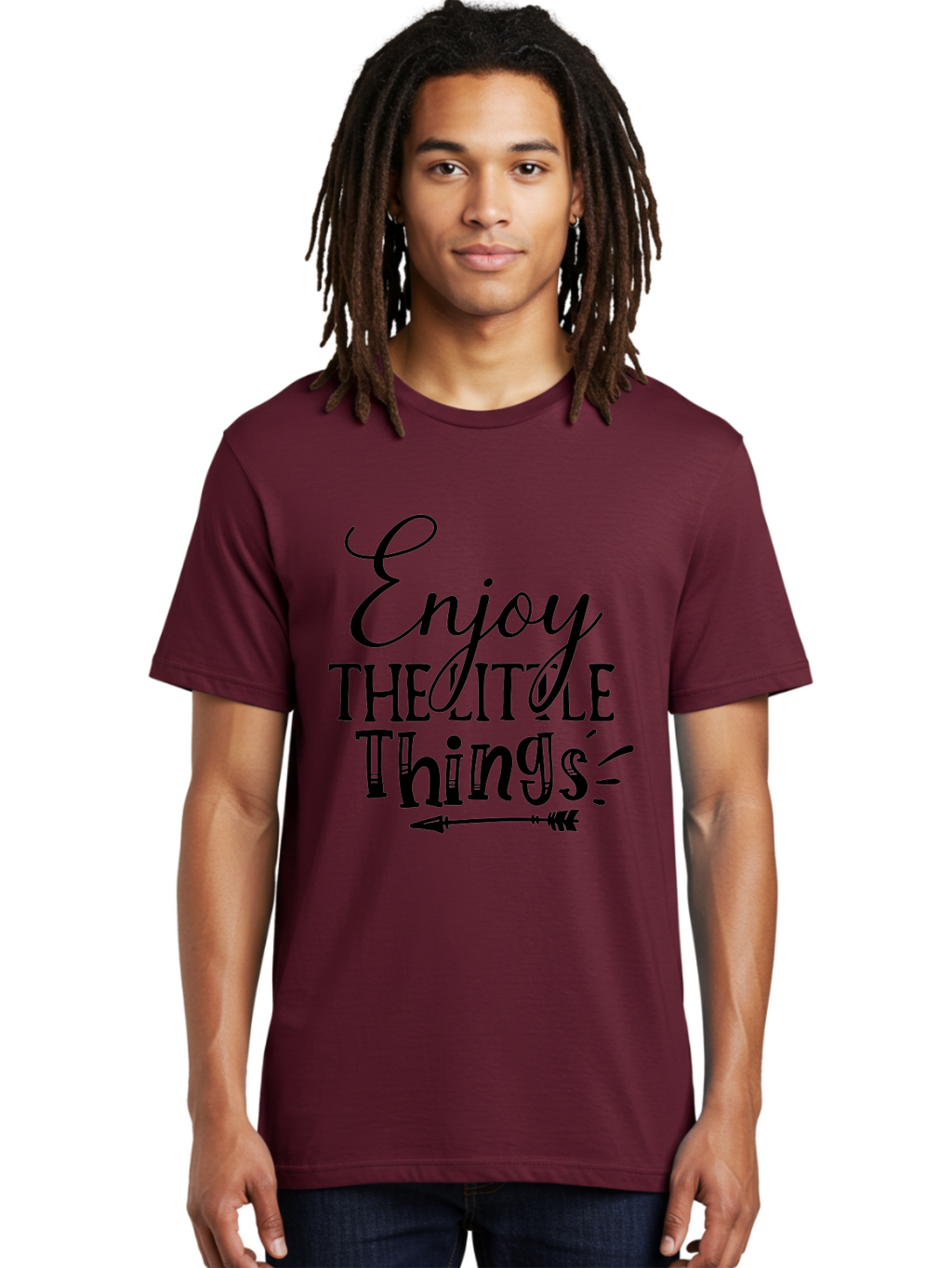 Enjoy The Little Things Men'S Graphic Tee, 100% Cotton, Comfortable Casual Summer Wear, Machine Washable, Inspirational Quote, Motivational Phrase, Positive Message, Enjoy The Little Things, Happiness, Mindfulness, Gratitude, Simple Living, Aae261