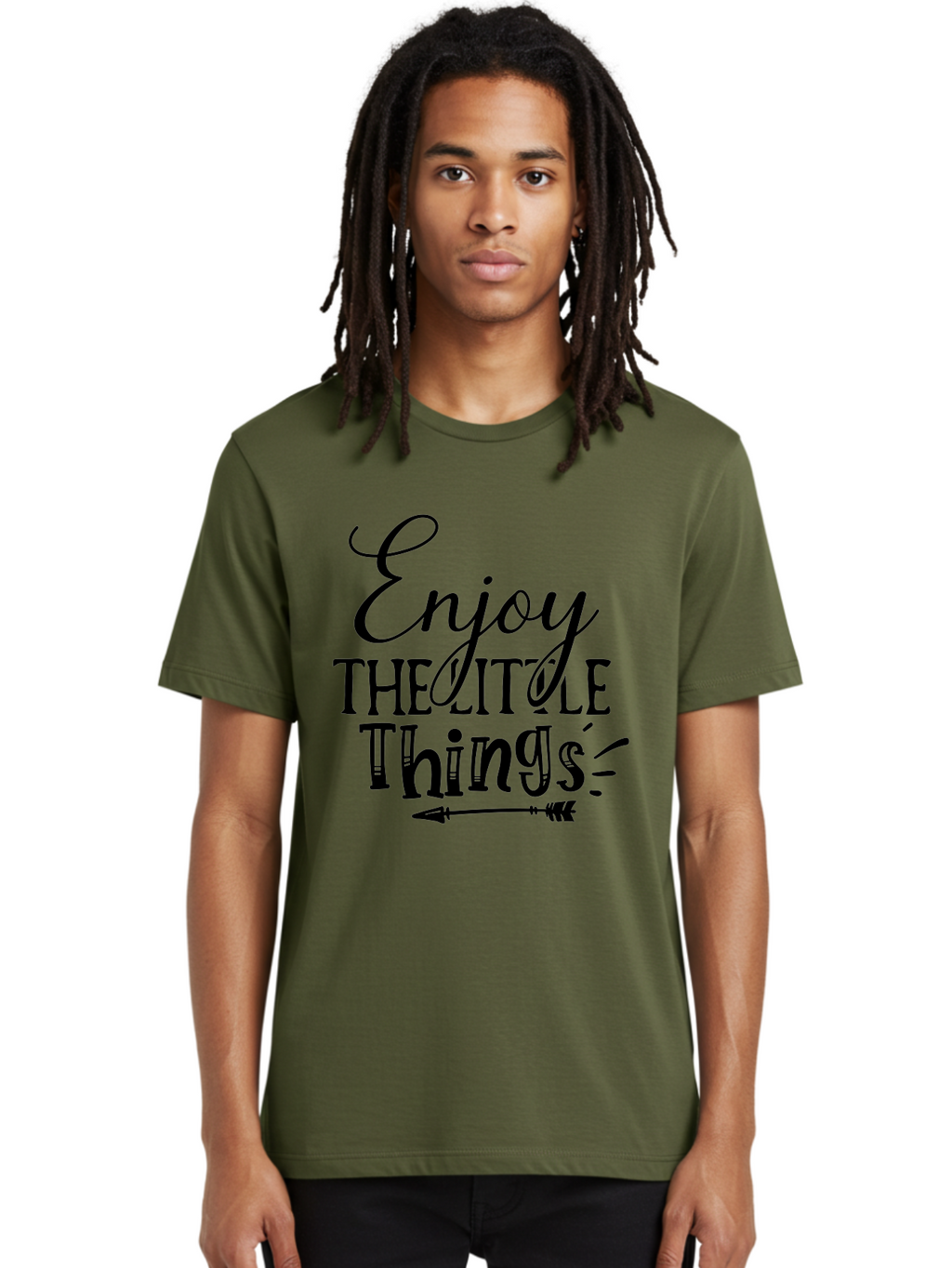 Enjoy The Little Things Men'S Graphic Tee, 100% Cotton, Comfortable Casual Summer Wear, Machine Washable, Inspirational Quote, Motivational Phrase, Positive Message, Enjoy The Little Things, Happiness, Mindfulness, Gratitude, Simple Living, Aae261