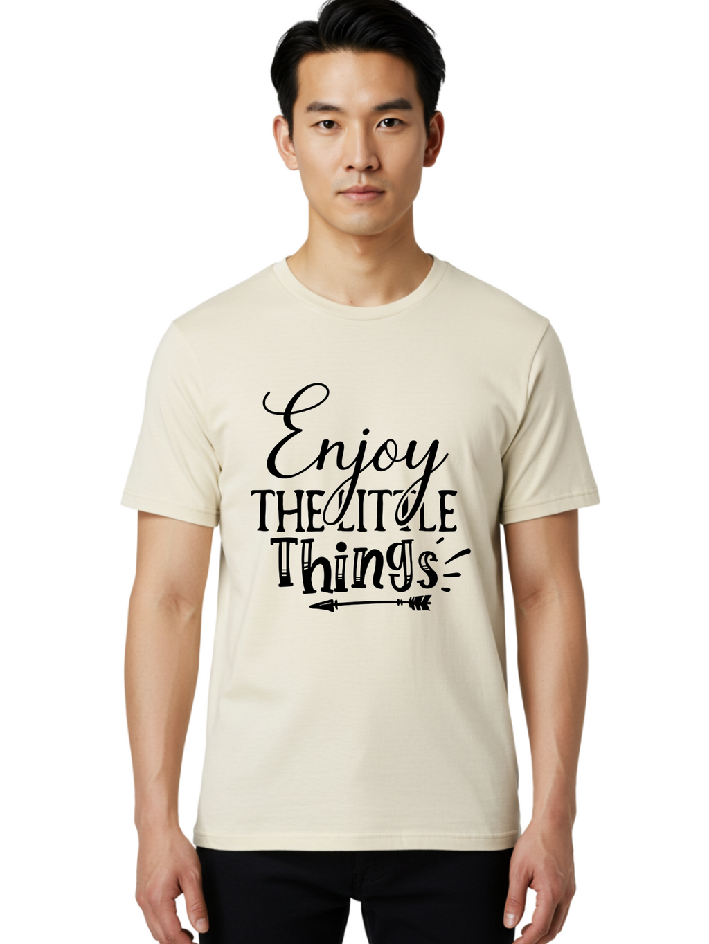 Enjoy The Little Things Men'S Graphic Tee, 100% Cotton, Comfortable Casual Summer Wear, Machine Washable, Inspirational Quote, Motivational Phrase, Positive Message, Enjoy The Little Things, Happiness, Mindfulness, Gratitude, Simple Living, Aae261