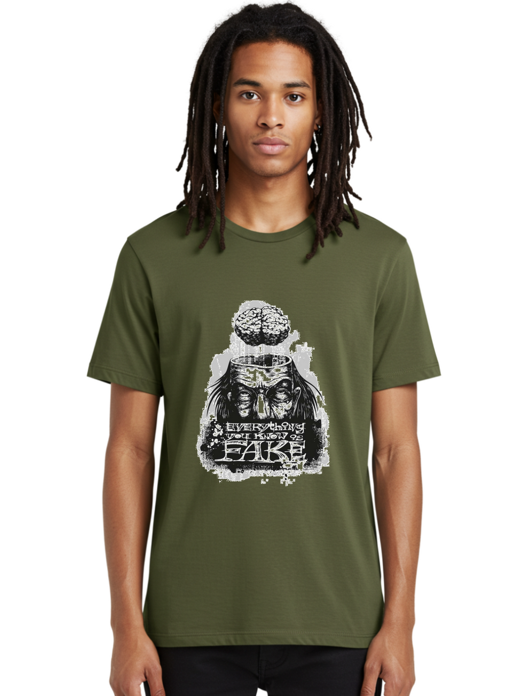 Everything You Know Is Fake Men'S Graphic Tee, 100% Cotton, Comfortable Casual Summer Wear, Machine Washable, Brain Being Removed, Mind Control, Psychological Manipulation, Conspiracy Theory, Mysterious Figure, Black And White Artwork, Aae264