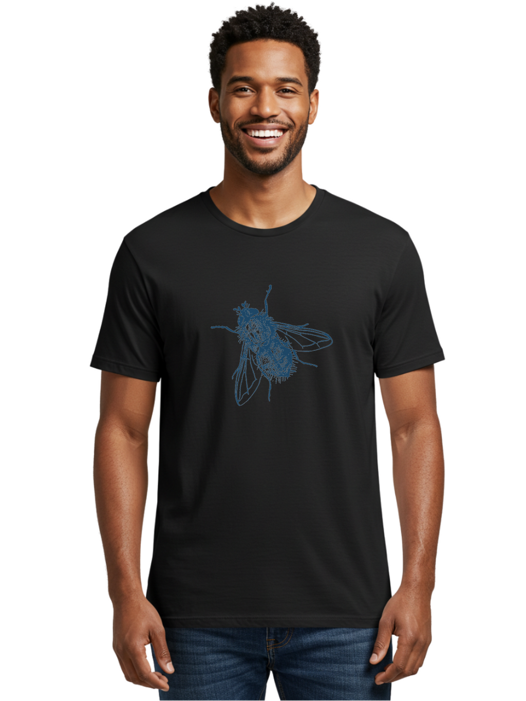Eyefly Men'S Graphic Tee, 100% Cotton, Comfortable Casual Summer Wear, Machine Washable, Fly Illustration, Insect Art, Detailed Drawing, Blue Fly, Wildlife Graphic, Entomology Illustration, Insect Wings, Fly Close-Up, Insect Texture, Aae269
