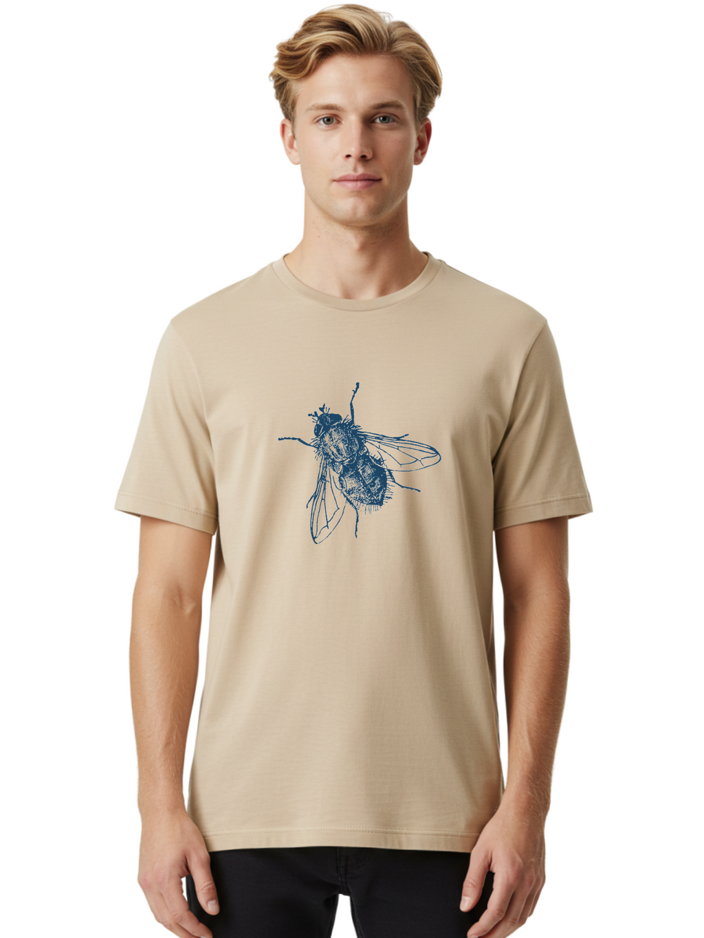 Eyefly Men'S Graphic Tee, 100% Cotton, Comfortable Casual Summer Wear, Machine Washable, Fly Illustration, Insect Art, Detailed Drawing, Blue Fly, Wildlife Graphic, Entomology Illustration, Insect Wings, Fly Close-Up, Insect Texture, Aae269