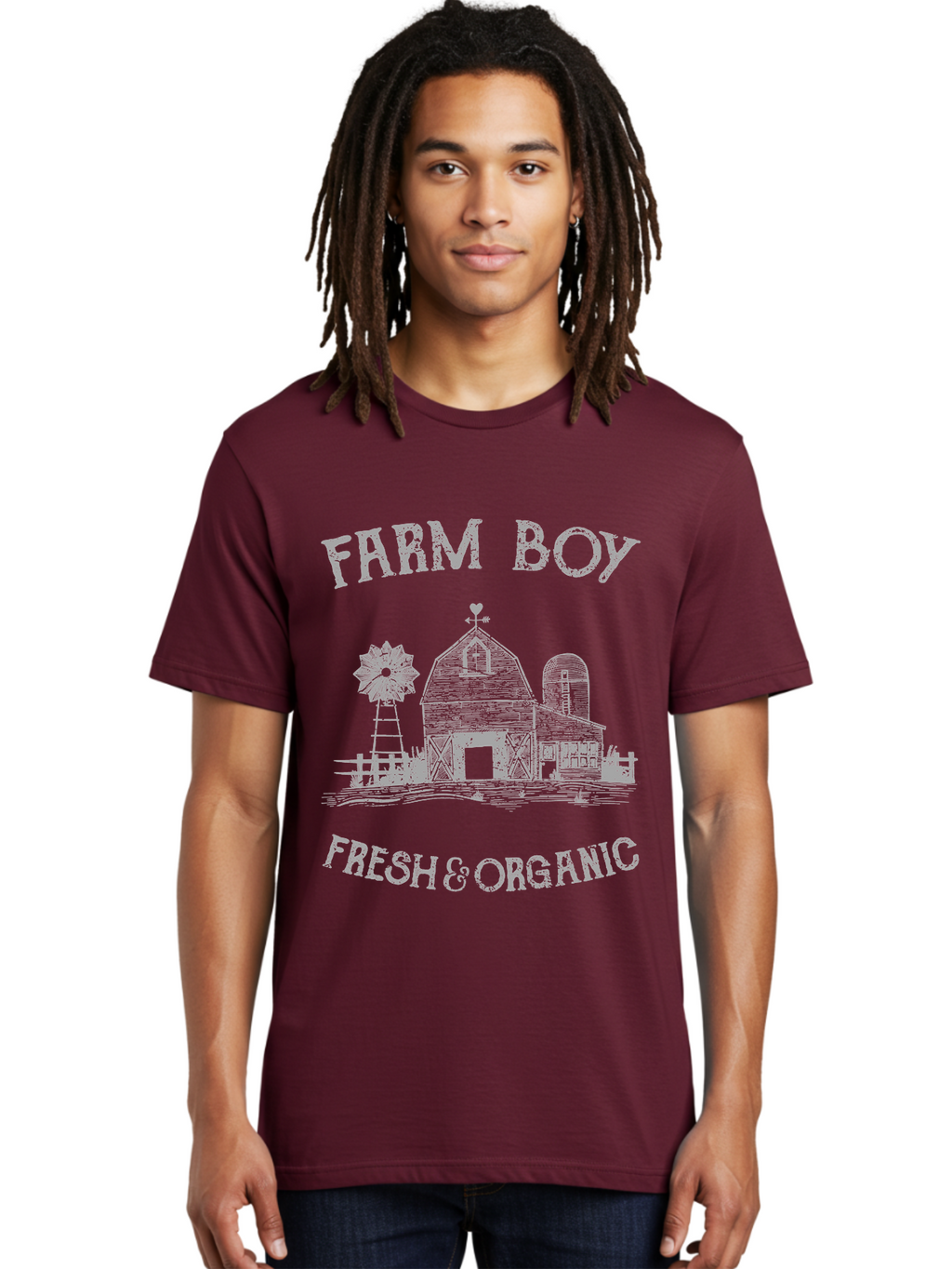 Farm Boy -Men Men'S Graphic Tee, 100% Cotton, Comfortable Casual Summer Wear, Machine Washable, Farmhouse Illustration, Barn With Silo, Farm Fresh Produce, Organic Farming, Country Lifestyle, Rustic Charm, Farm Boy, Fresh & Organic Aae276