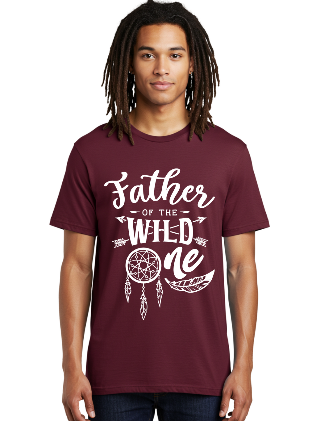 Father Of The Wild One - White Men'S Graphic Tee, 100% Cotton, Comfortable Casual Summer Wear, Machine Washable, Father'S Day Gift, Dreamcatcher Design, Wild Child, Bohemian Style, Father'S Day Quote, Dad And Me, Tribal Inspiration, Aae278