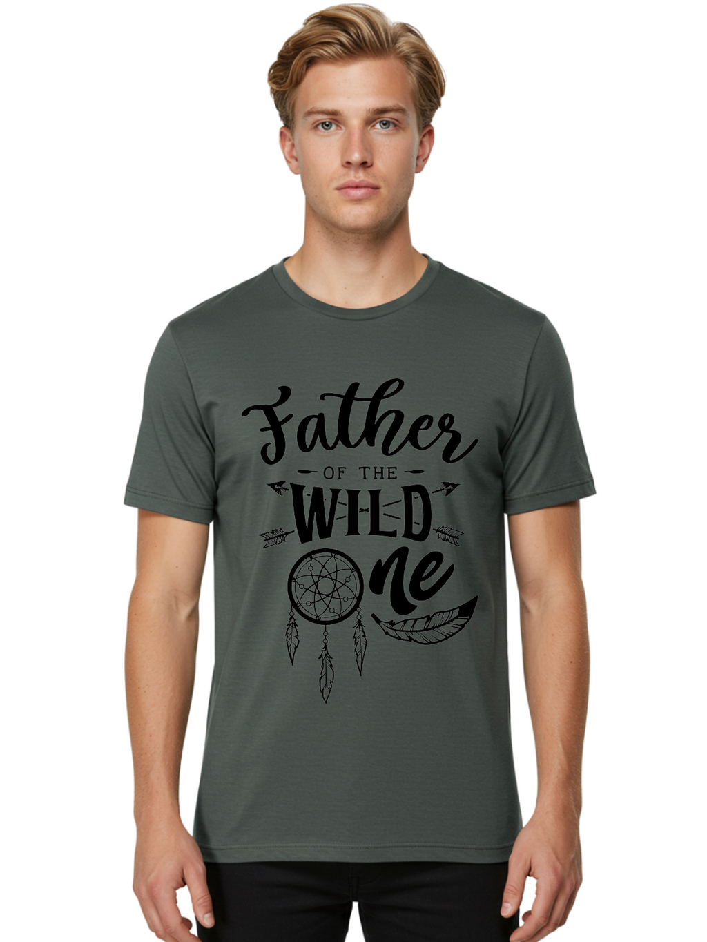 Father Of The Wild One Men'S Graphic Tee, 100% Cotton, Comfortable Casual Summer Wear, Machine Washable, Father'S Day Gift, Wild Child, Dreamcatcher, Bohemian Style, Tribal Design, Feathers, Arrows, Father Of The Wild One Aae279