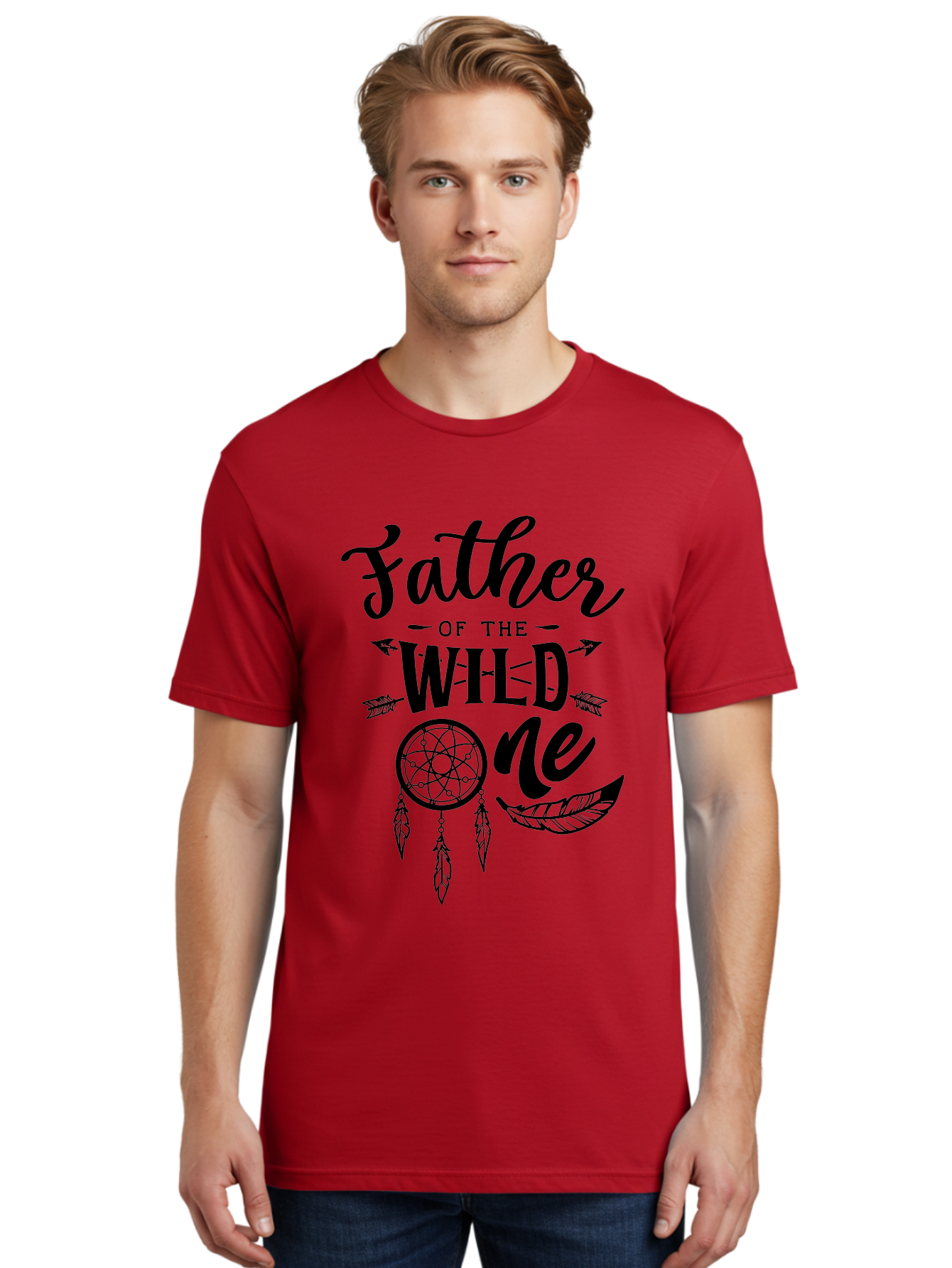 Father Of The Wild One Men'S Graphic Tee, 100% Cotton, Comfortable Casual Summer Wear, Machine Washable, Father'S Day Gift, Wild Child, Dreamcatcher, Bohemian Style, Tribal Design, Feathers, Arrows, Father Of The Wild One Aae279